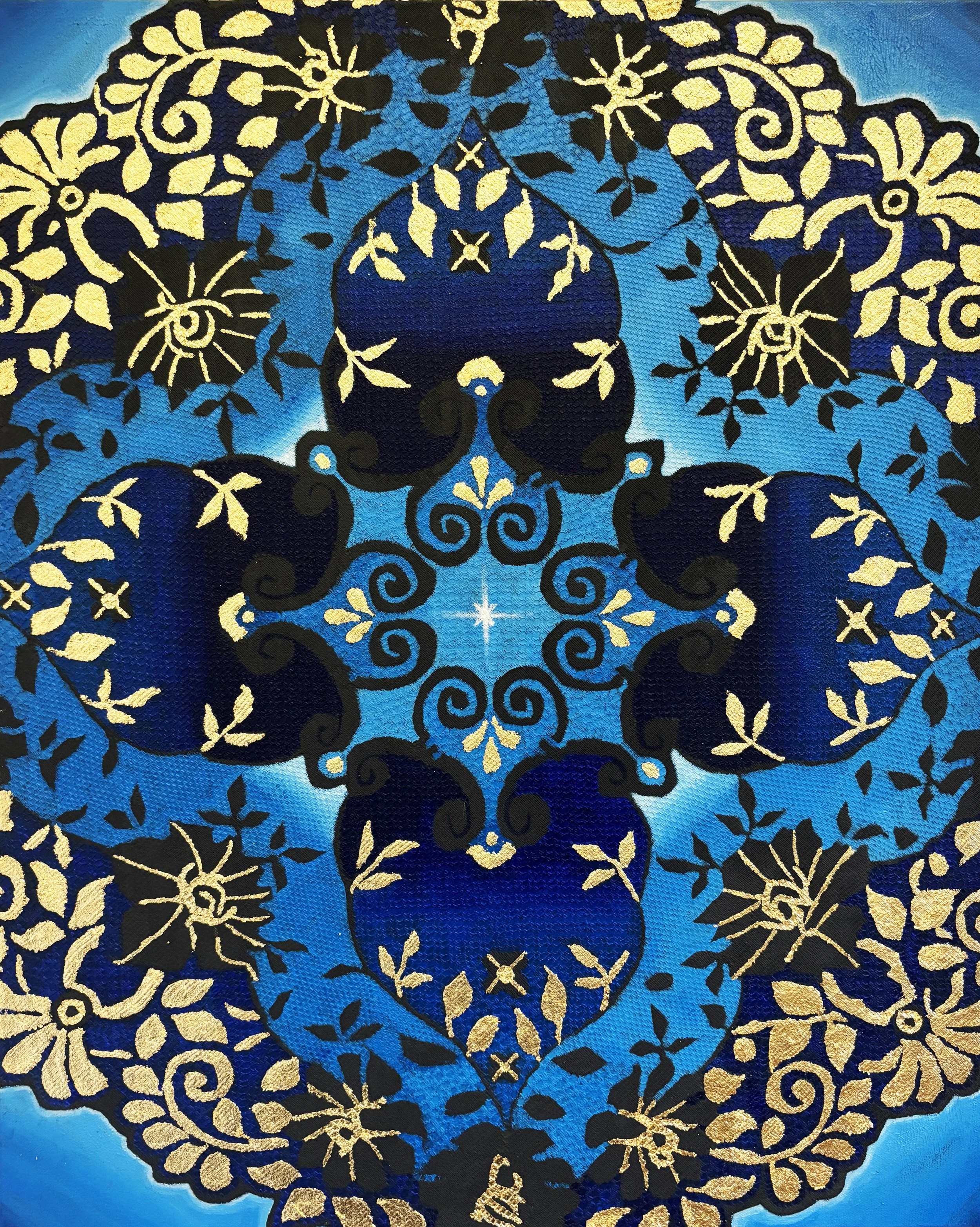 Blue and Gold Leaf Doily Painting
2025
18x24"
Oil and mixed media on canvas