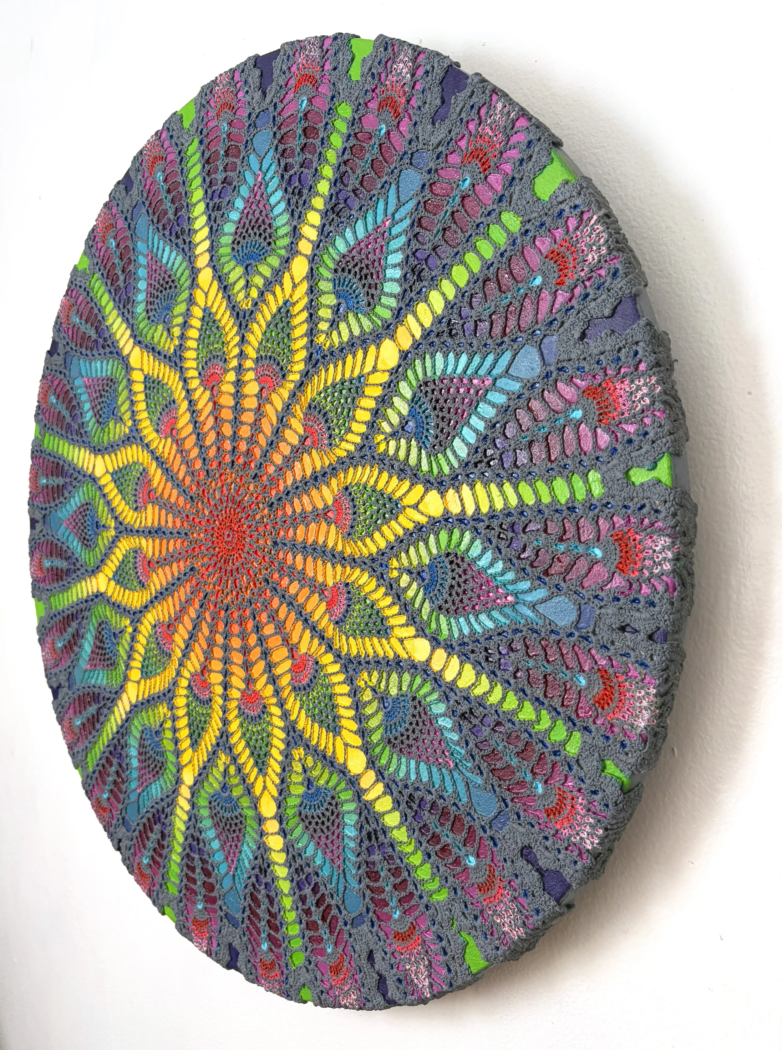 Chakra Doily Mandala
2026
28" diameter
Oil and mixed media on wood panel