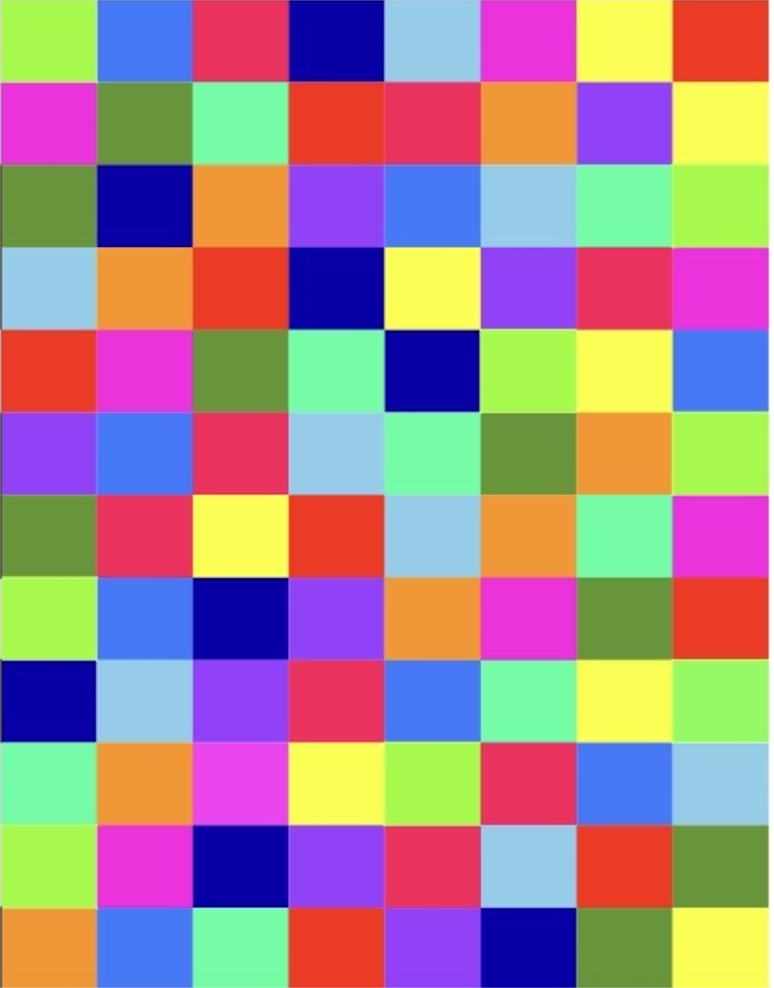 Un motif de carrés colorés en mosaïque, comprenant des couleurs vives comme le rose, le bleu, le vert, le jaune, le rouge, l'orange et le violet, disposés de manière aléatoire.