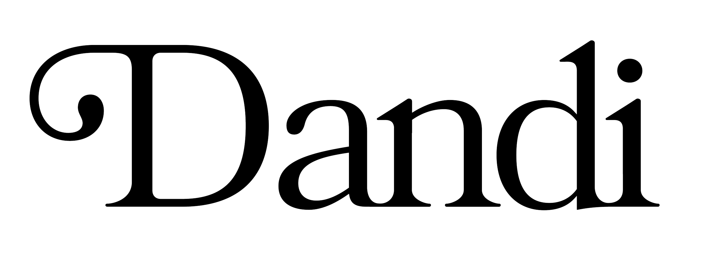 Outline text of the word "Dandi" on a black background.