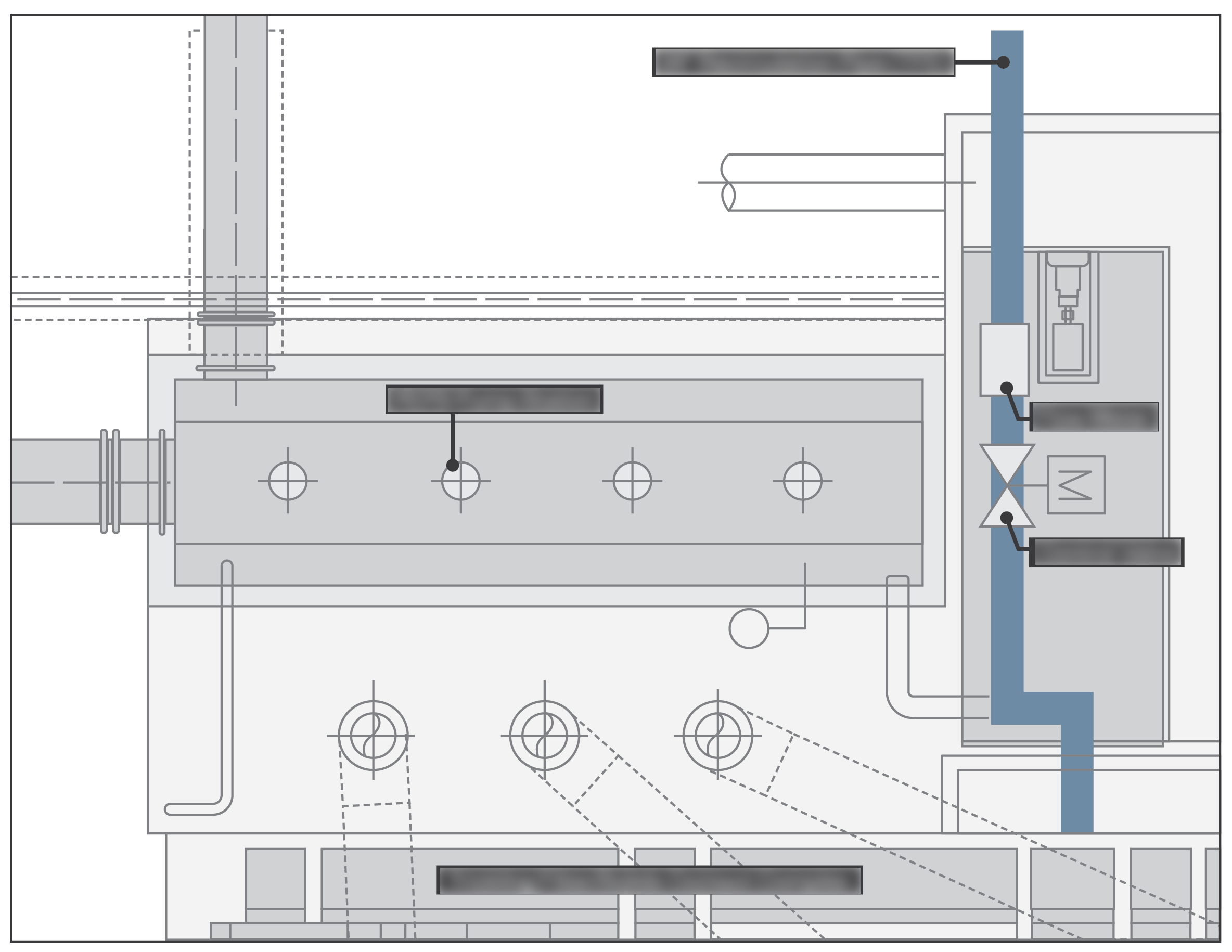 schematic profile view, blurred labels