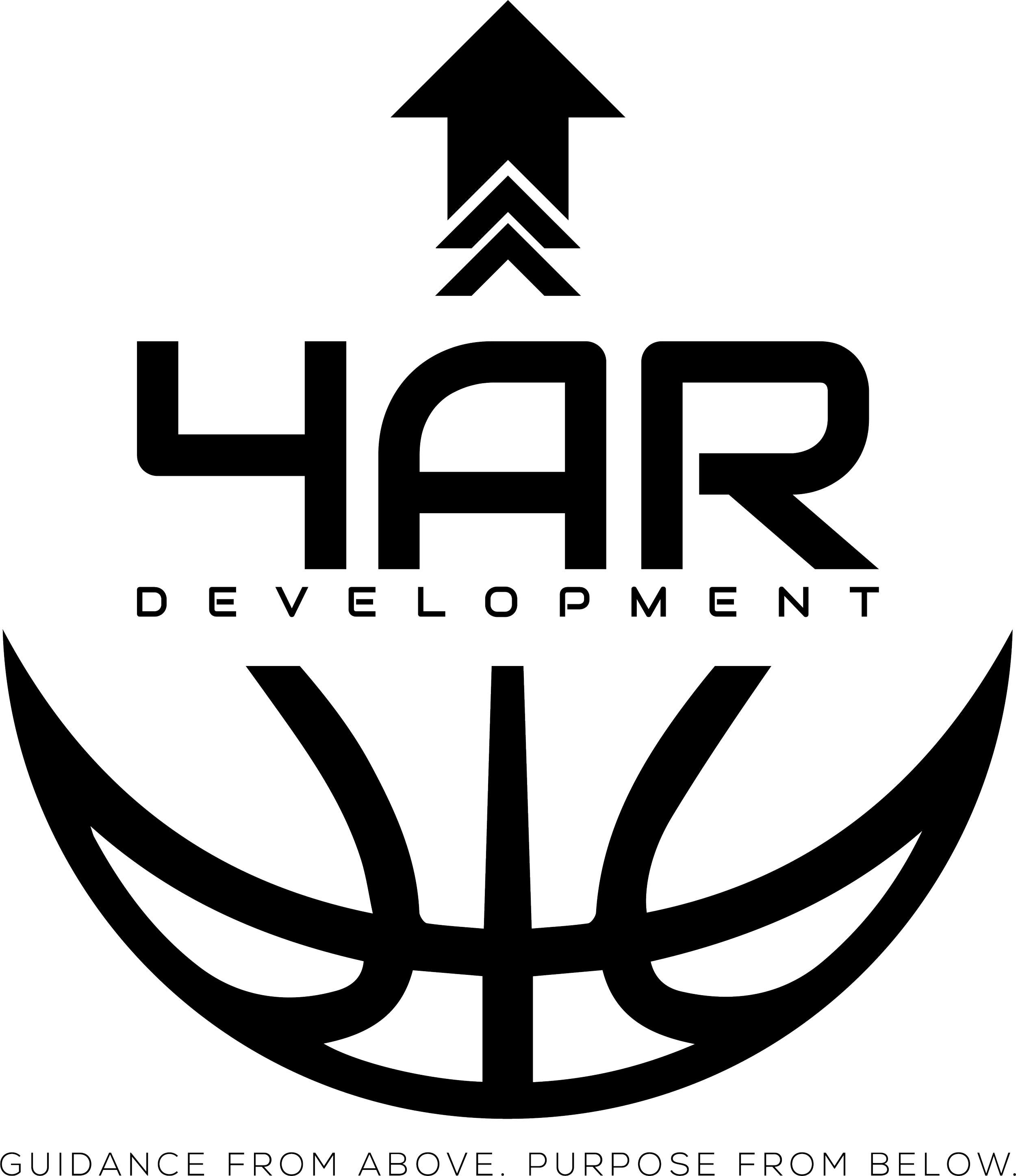 Outline logo with the words 'YAR DEVELOPMENT' above a stylized basketball with wings, and the phrase 'Guidance from above. Purpose from below.' underneath.