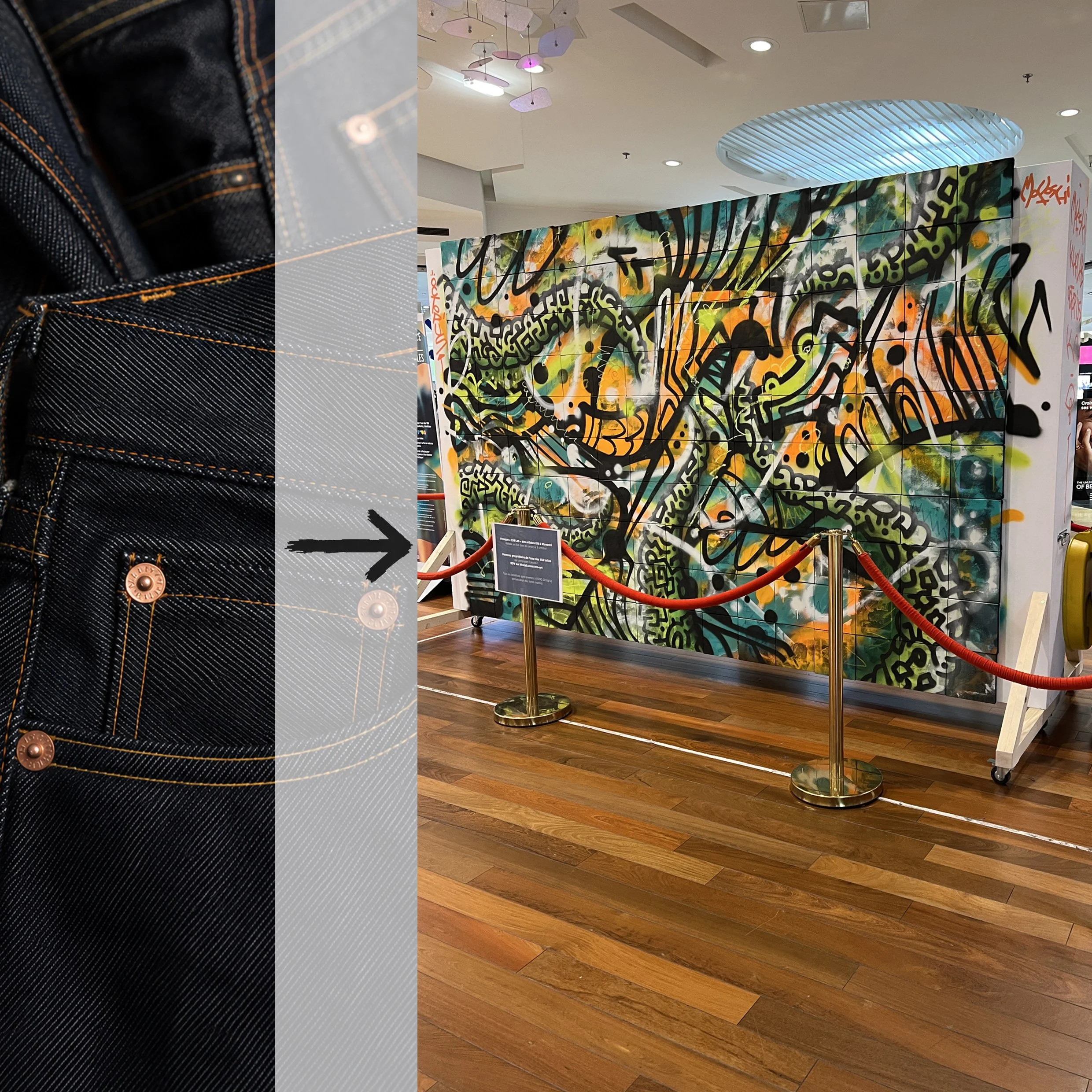 Né de jeans revalorisés / Place des halles × Kholab — 150 toiles en jeans
