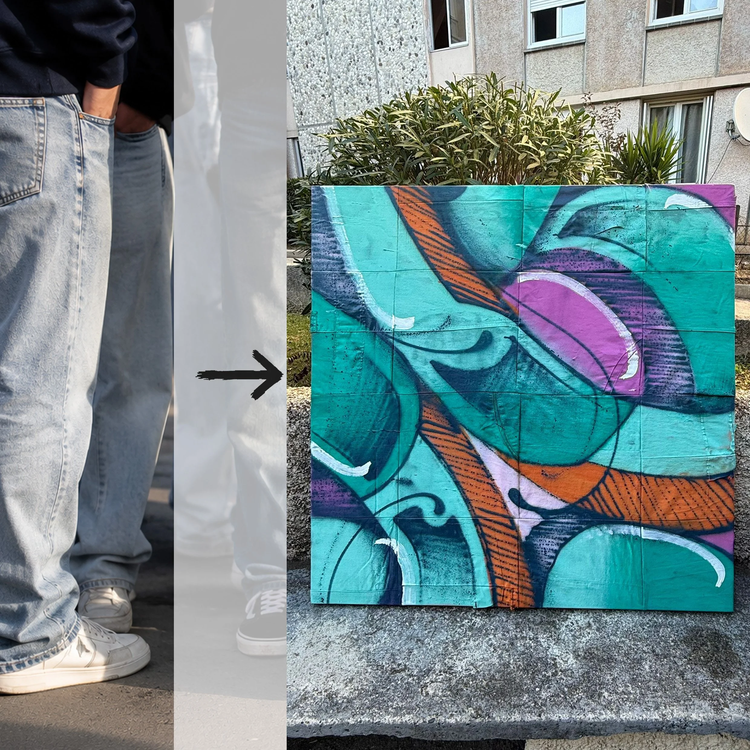 Né de jeans et vêtements pro revalorisés / Côte d'Azur Habitat × Kholab — 3 toiles en jeans