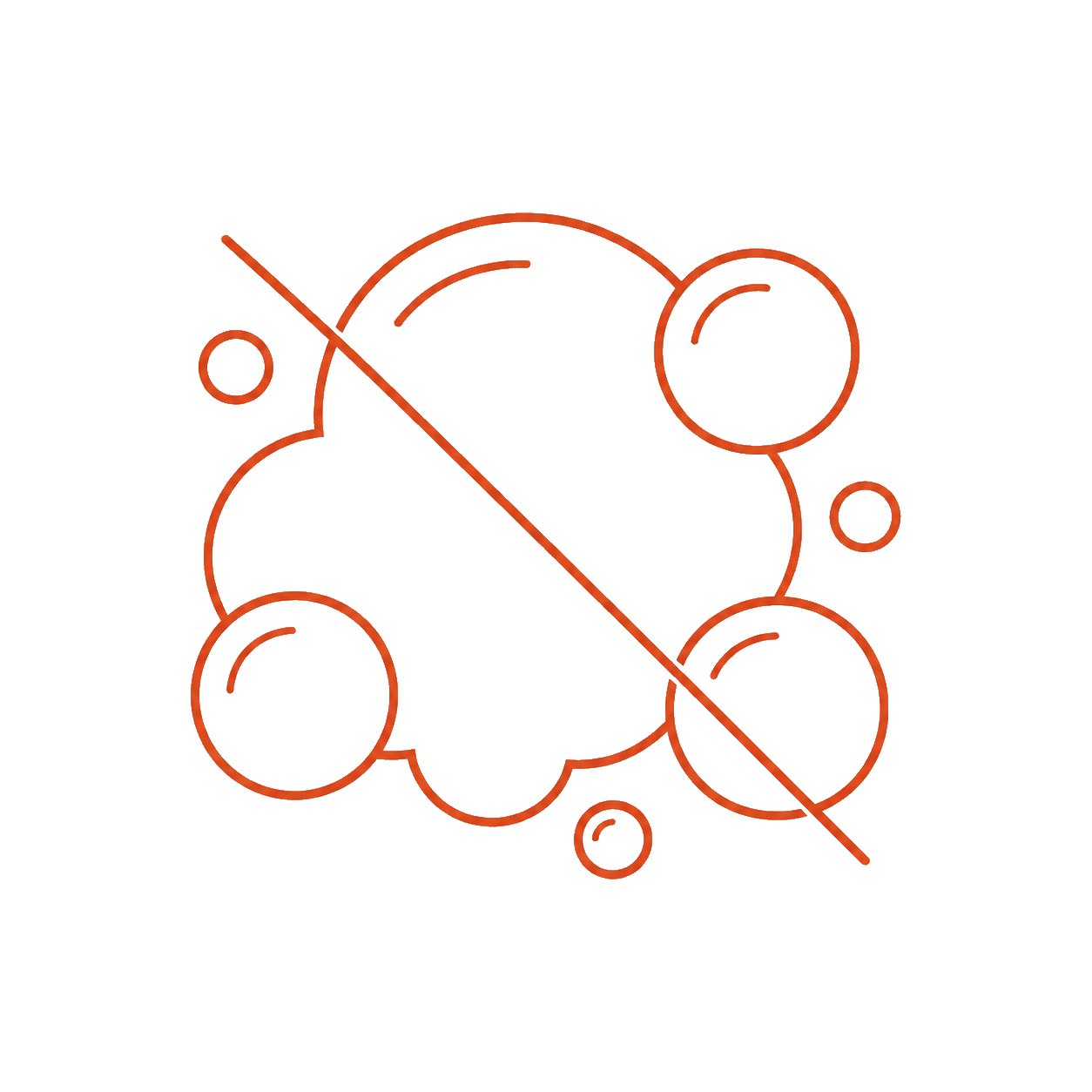 A stylized chemical diagram with orange outlines depicting molecules and a diagonal line crossing through the middle, indicating prohibition or restriction.