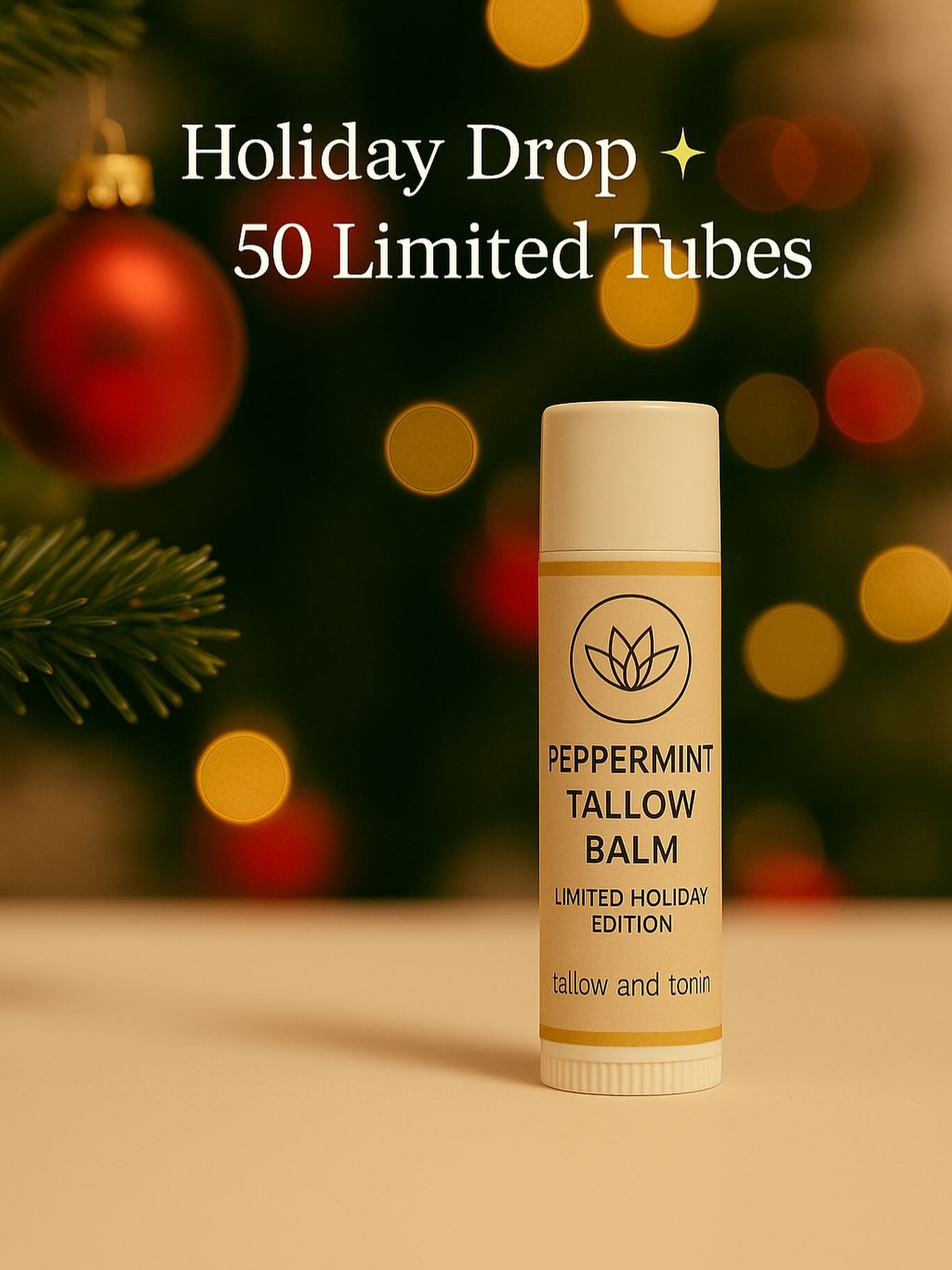 Meet our festive little lip saver ✨ 
Our Limited Holiday Edition Peppermint Tallow Balm is here 🎄
Only 50 tubes made for the season &mdash; once they&rsquo;re gone, they&rsquo;re gone!
Cooling peppermint, deep moisture, and a cozy winter tingle. The