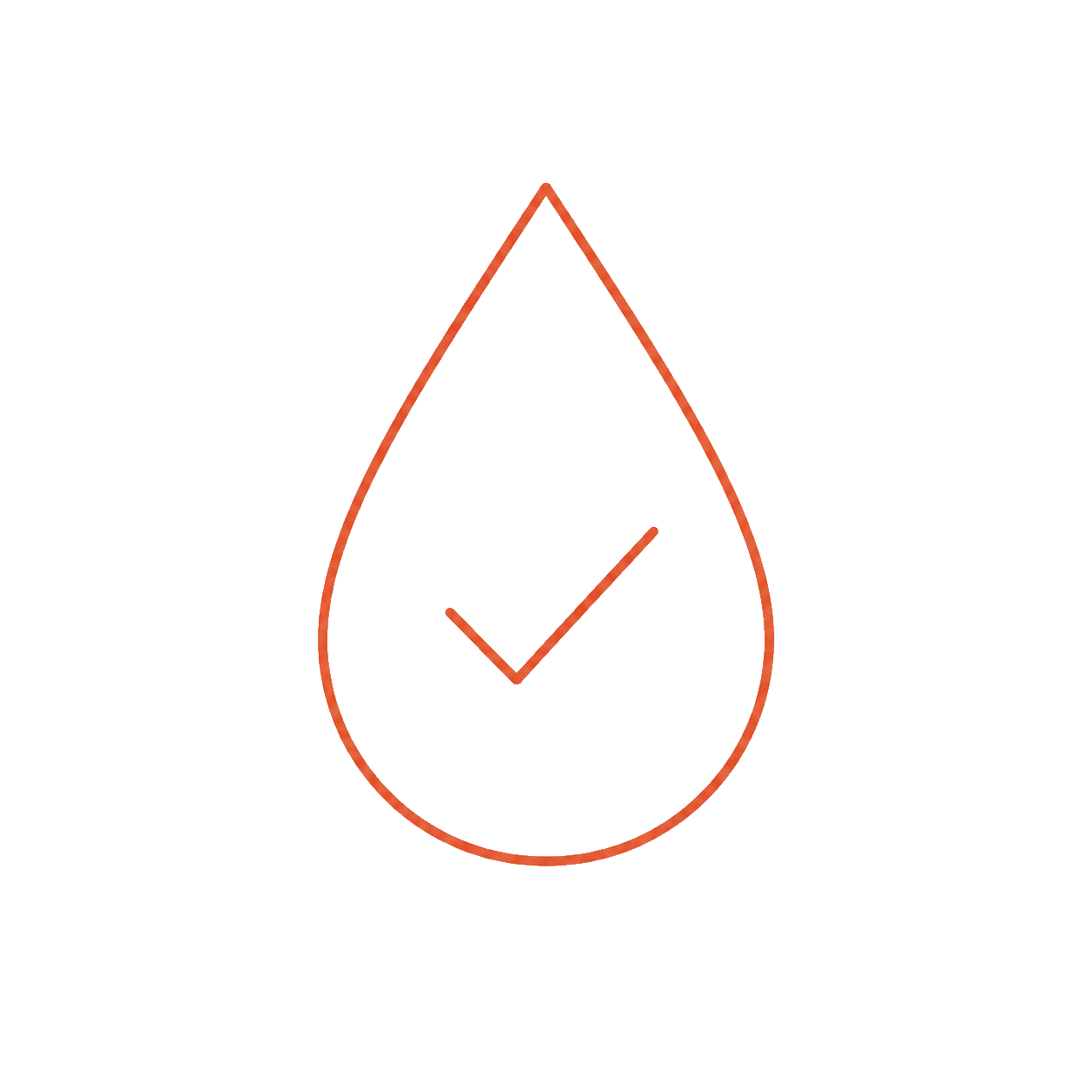 Neon outline of a droplet with a check mark inside, symbolizing purity.