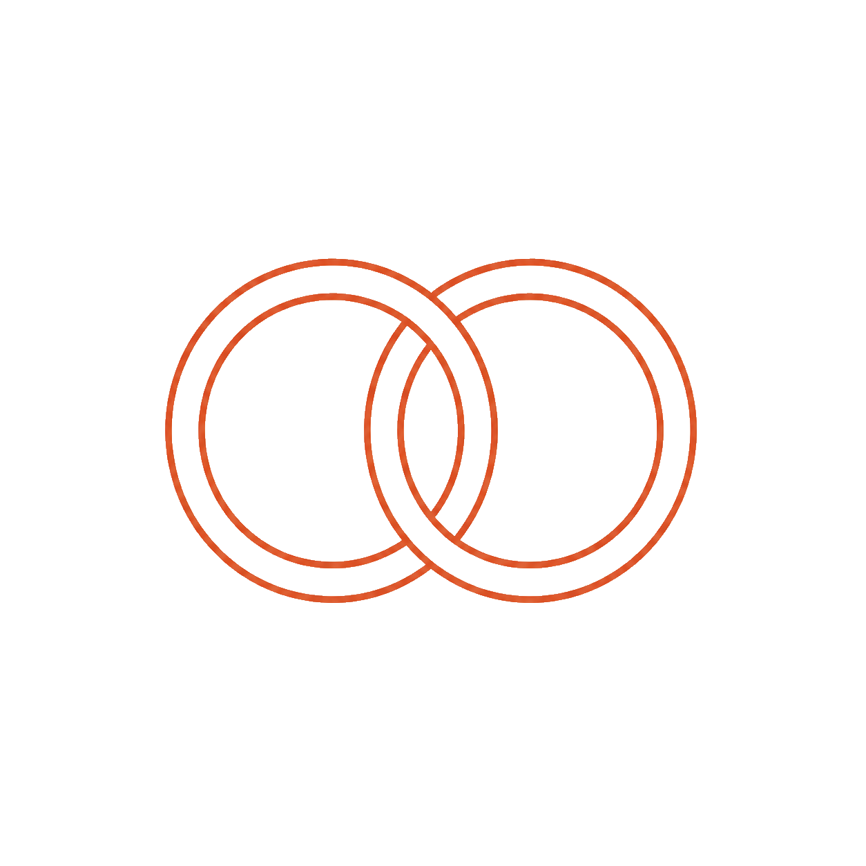 Line art illustration of two wedding rings intertwined.
