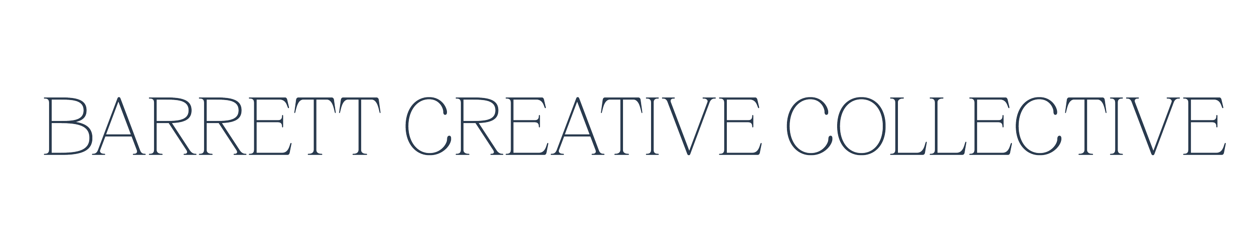 Barrett Creative Collective logo in outlined serif lettering on a black background