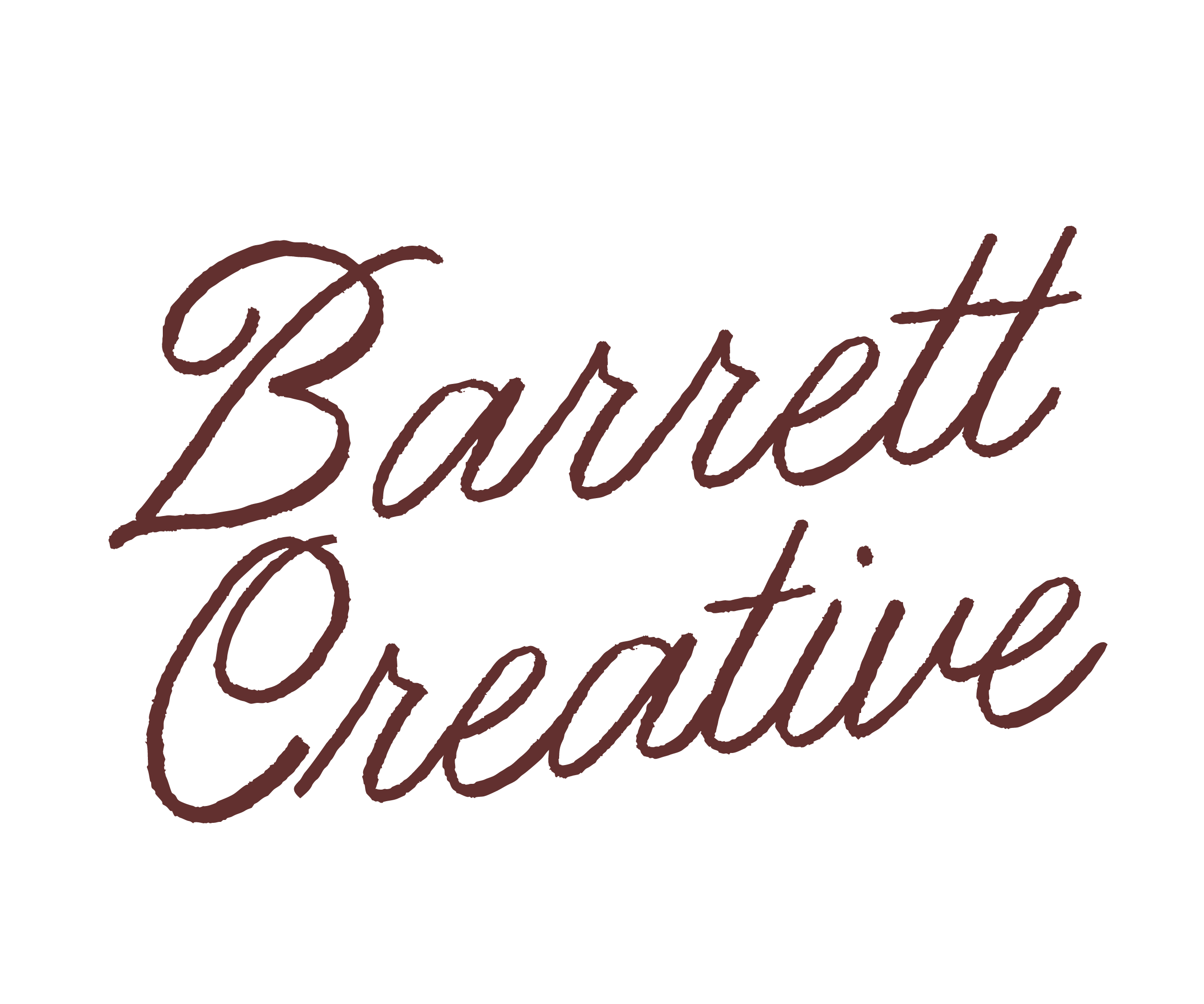 Stylized text reading "Barrett Creative" on a black background in brown, cursive font.