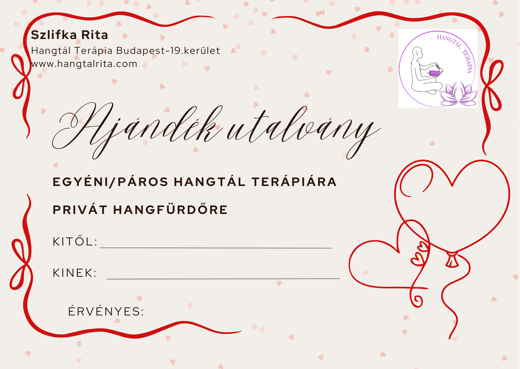 Ajándék Valentin napra!Egyéni-páros/privát hangfürdőre!