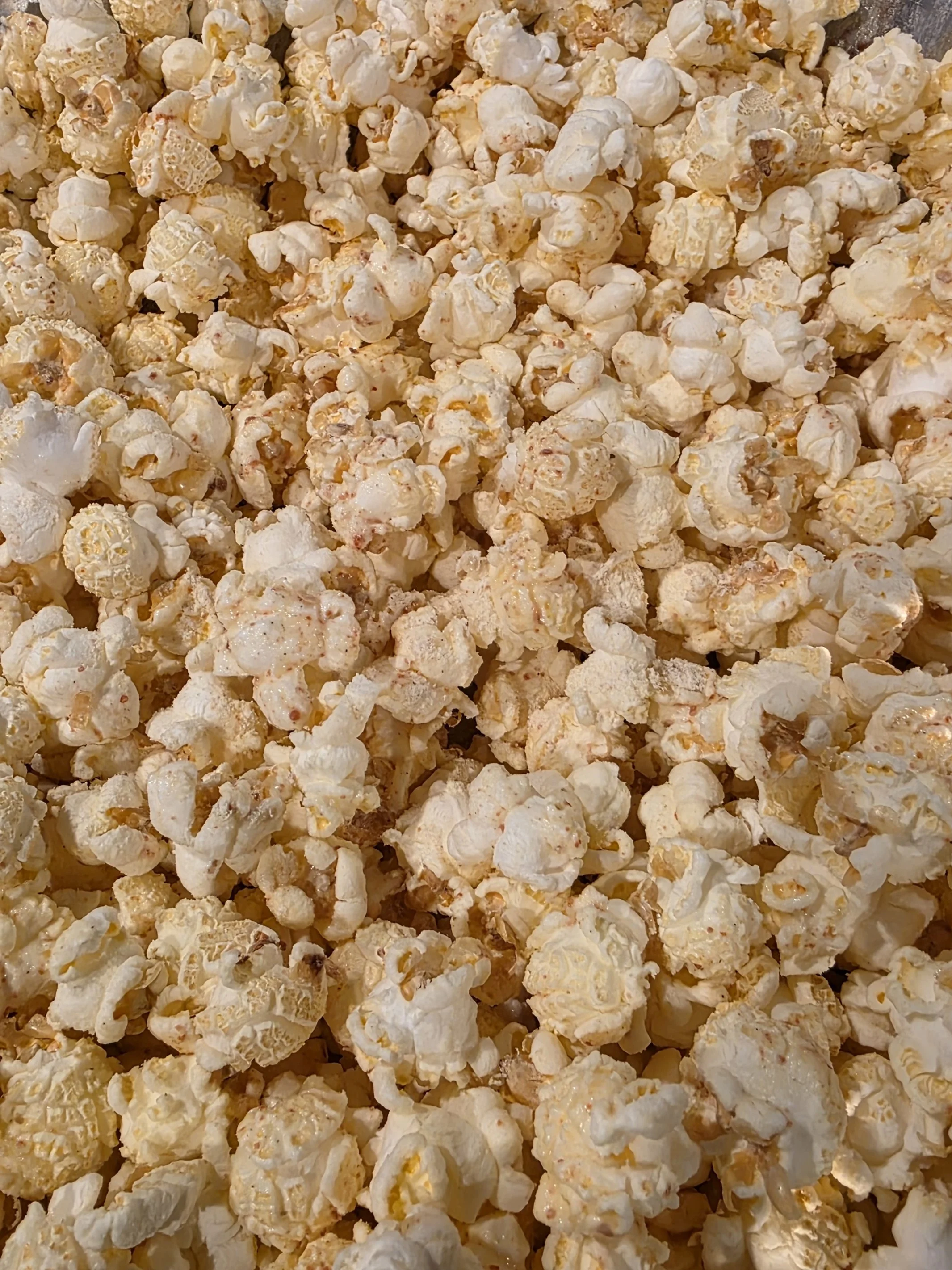 Close-up of freshly popped popcorn.