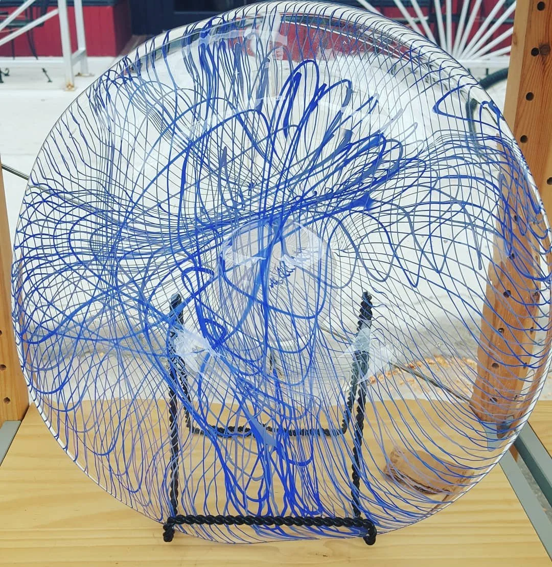 Havent posted in a while but heres some fresh glass out on tour for the summer art festival circuit. This is a new purple and blue Scribble platter. Place an order online or if you are interested in custom work send me a message!