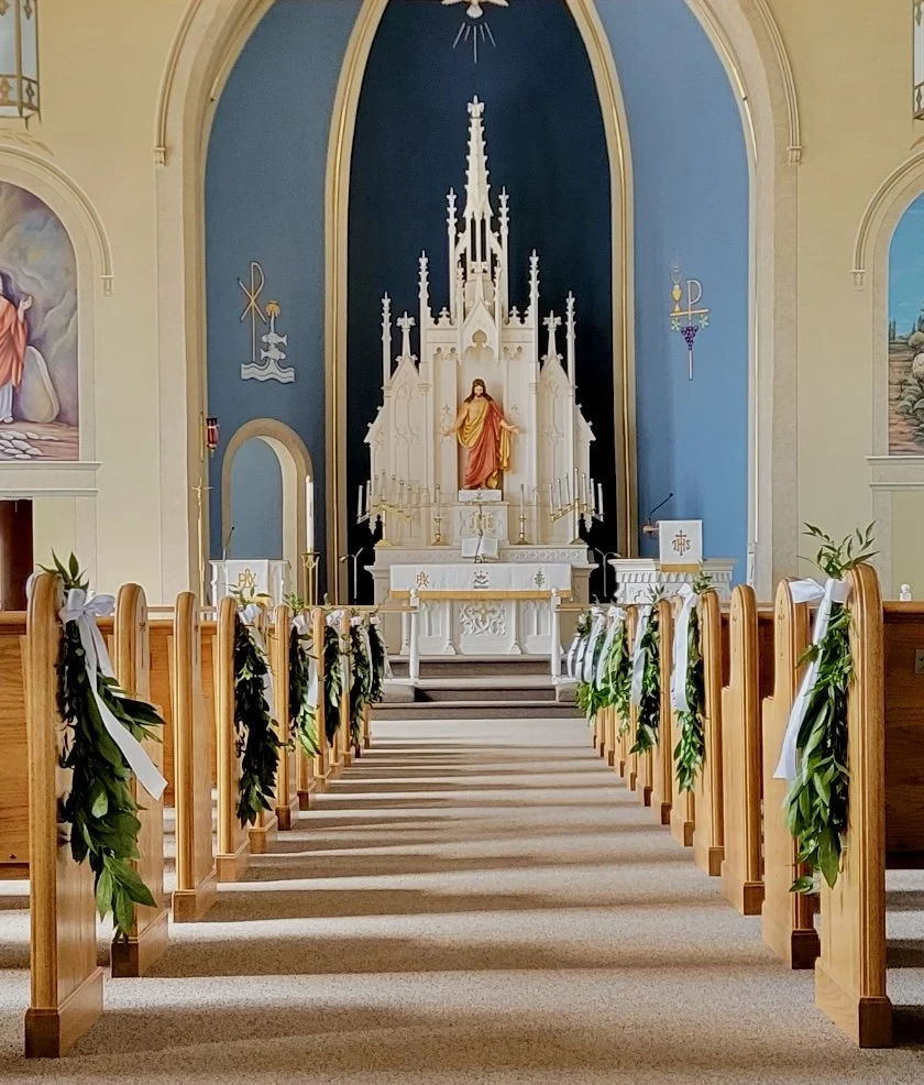 Classic and Elegant Church Pew Greenery