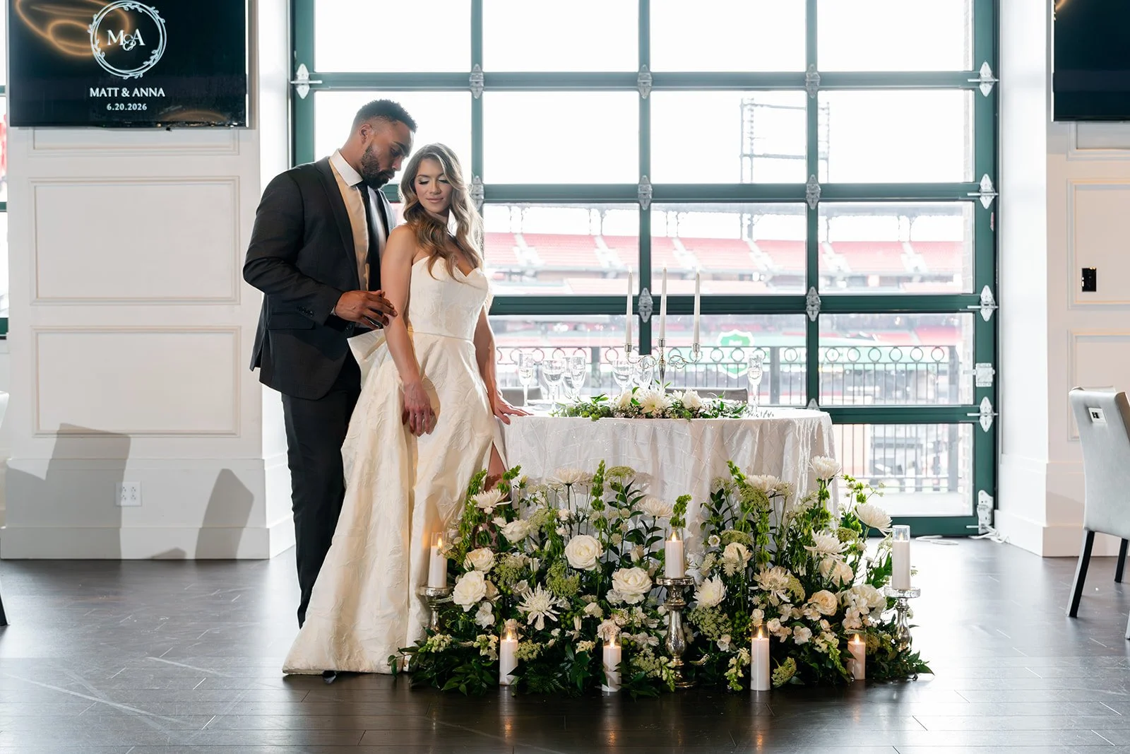 Bride and groom at their sweetheart table