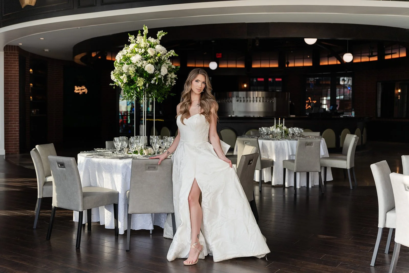 Bride with reception florals