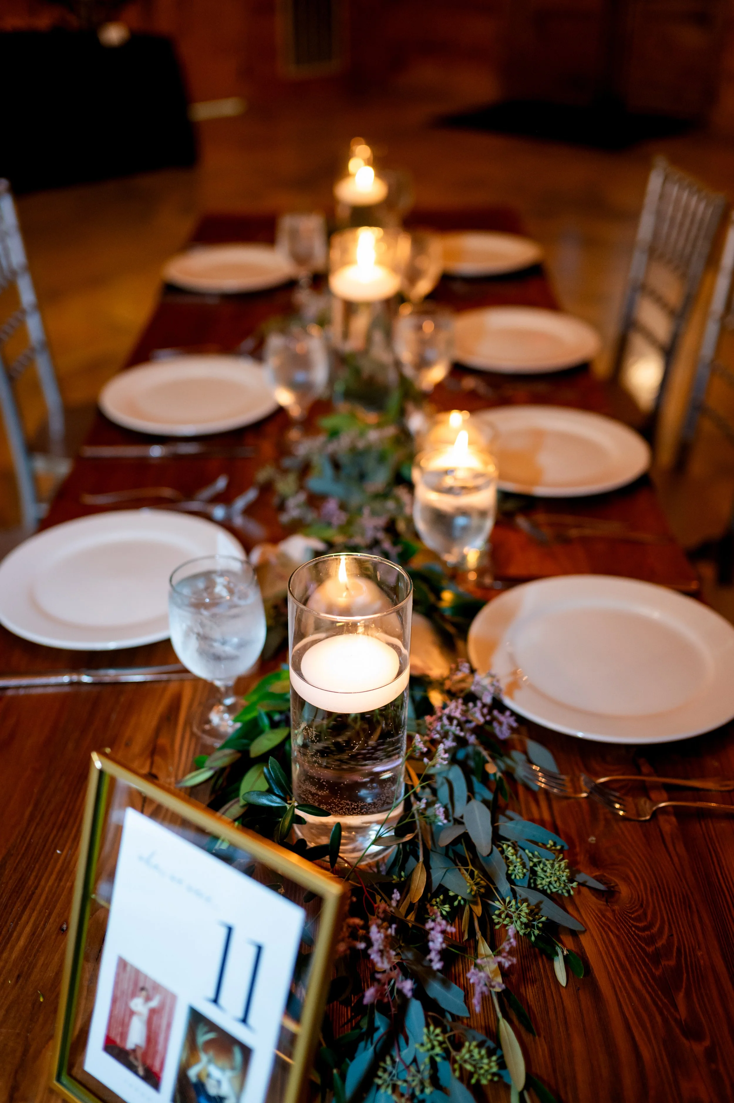 Narrow Guest table greenery and accents runner