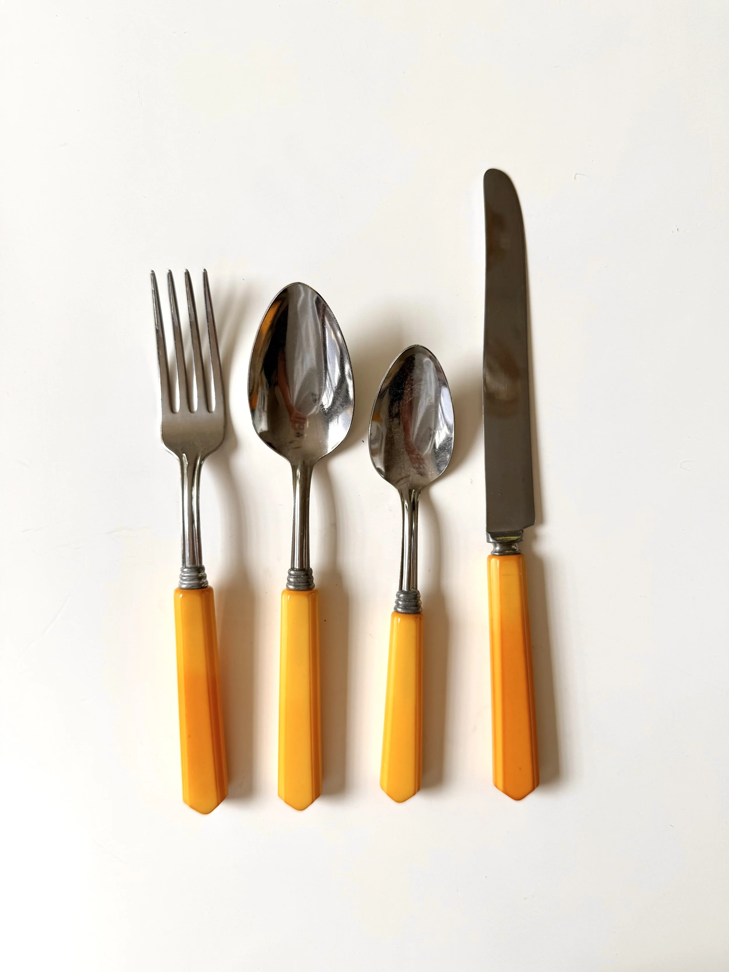 MCM Orange Plastic and Chrome Flatware