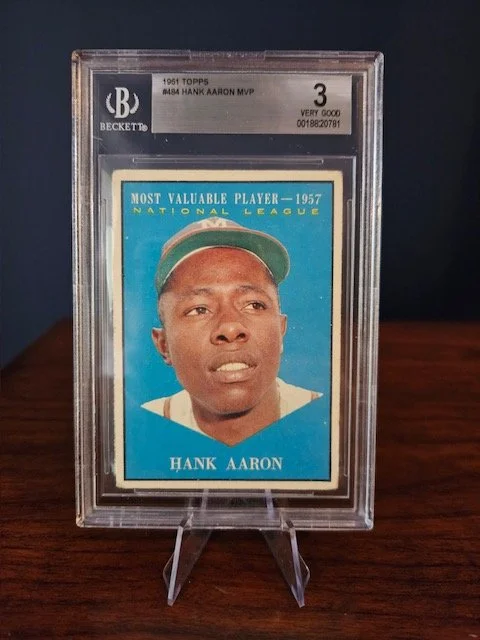 1961 Topps #484 Hank Aaron MVP Baseball Card - Beckett Graded 3