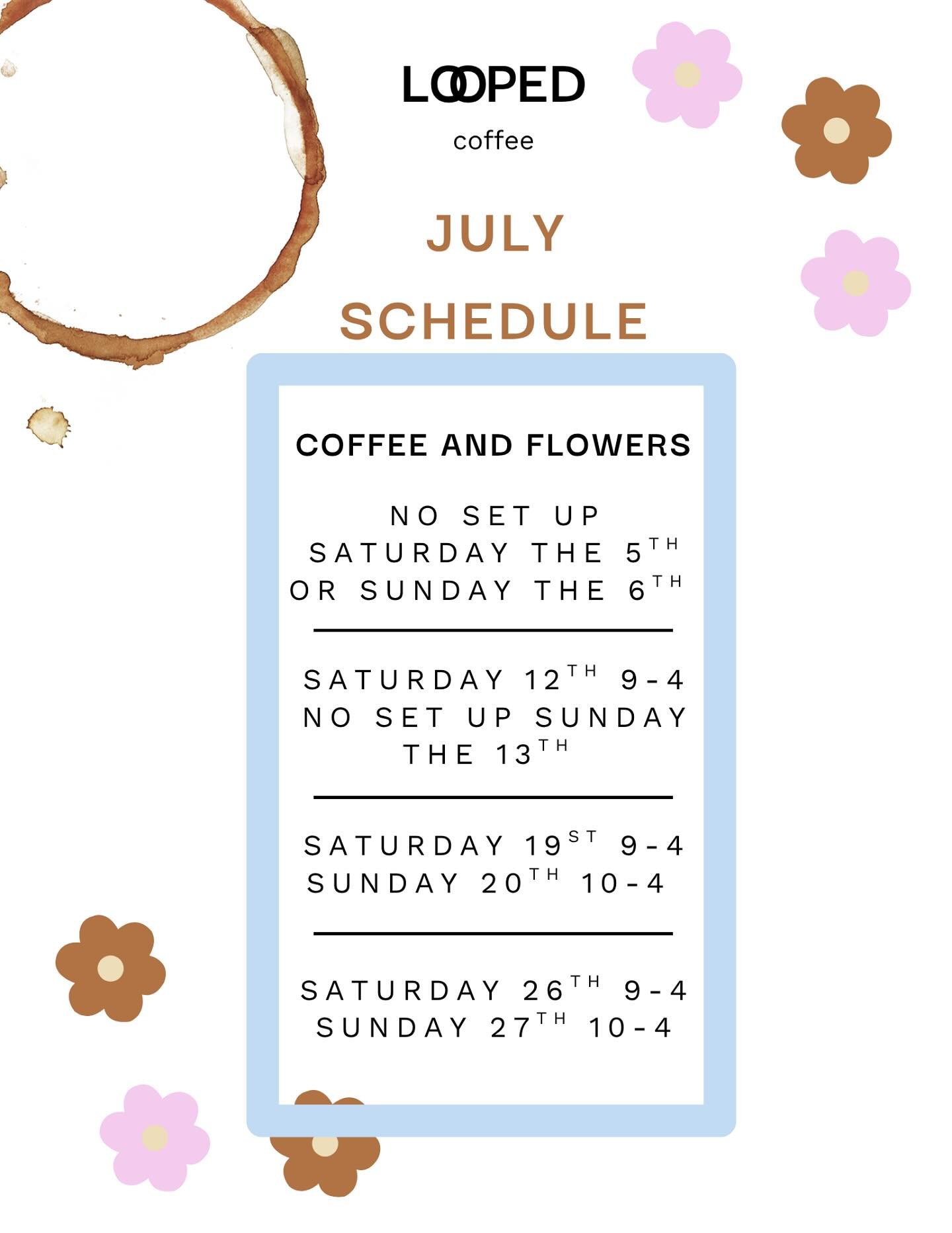 We have a bit of a funky schedule for july so we wanted to post way in advance!! 
We will be out of town doing flowers for a wedding the weekend of the 5th &amp; 6th and I will be filling in @stoneflycoffee the 13th (so come see me there!!) 
we are s