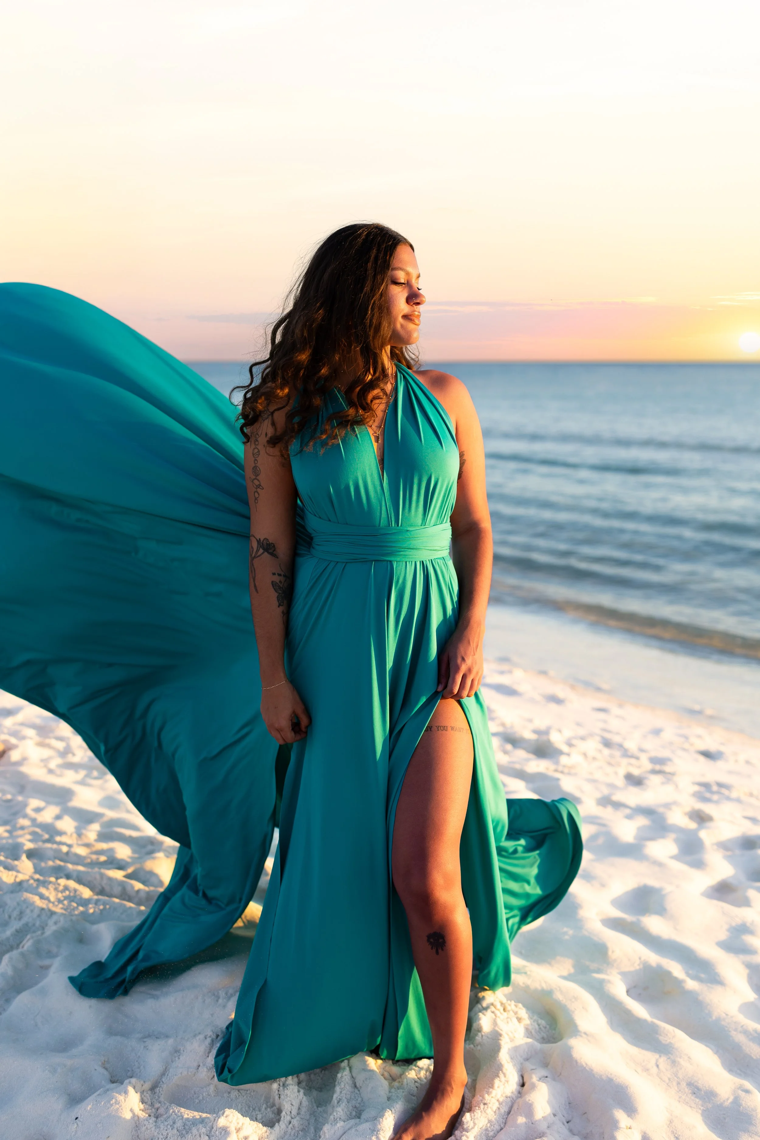 Gorgeous flying dress sunset beach Florida
