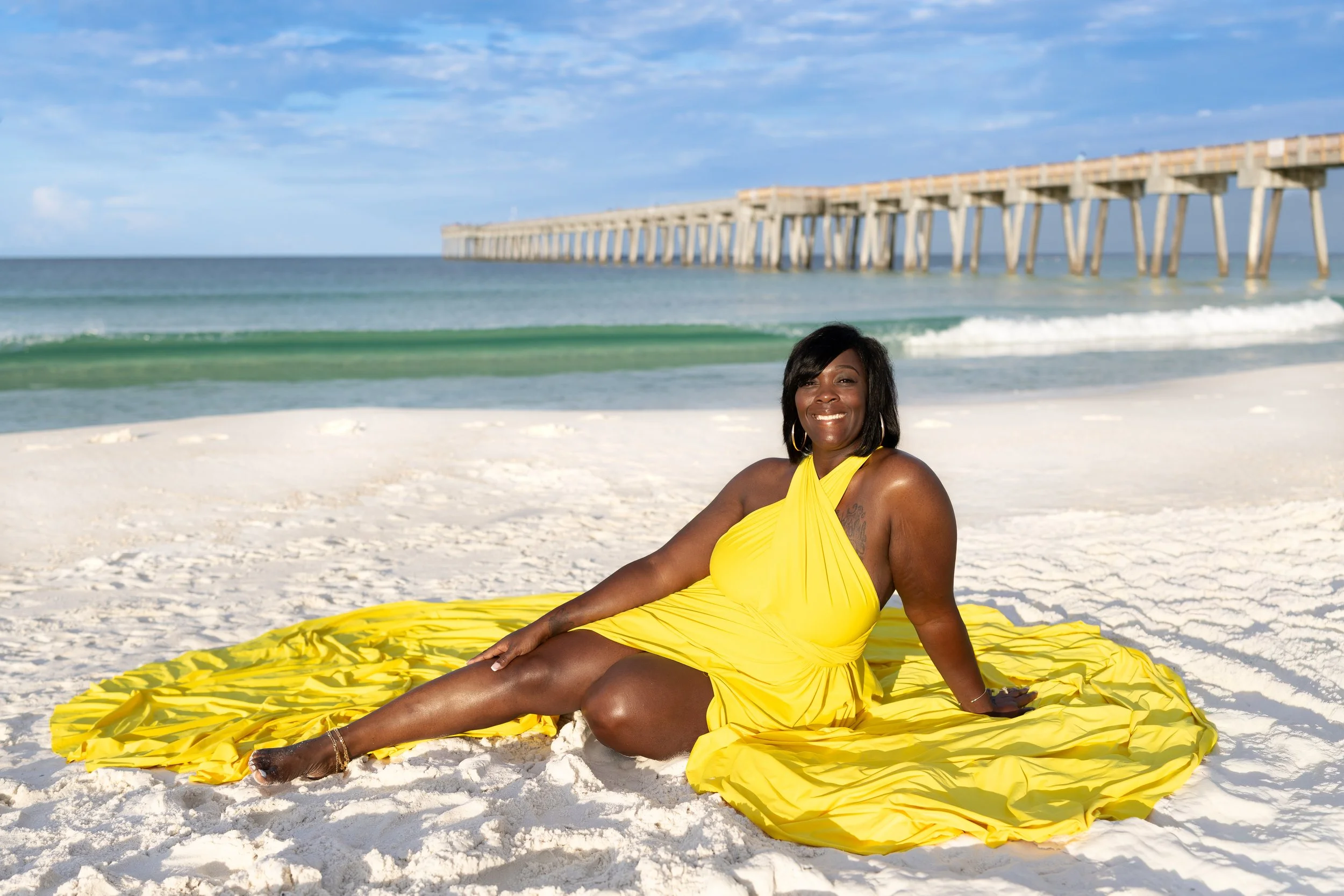 yellow dress photoshoot on beach FL 