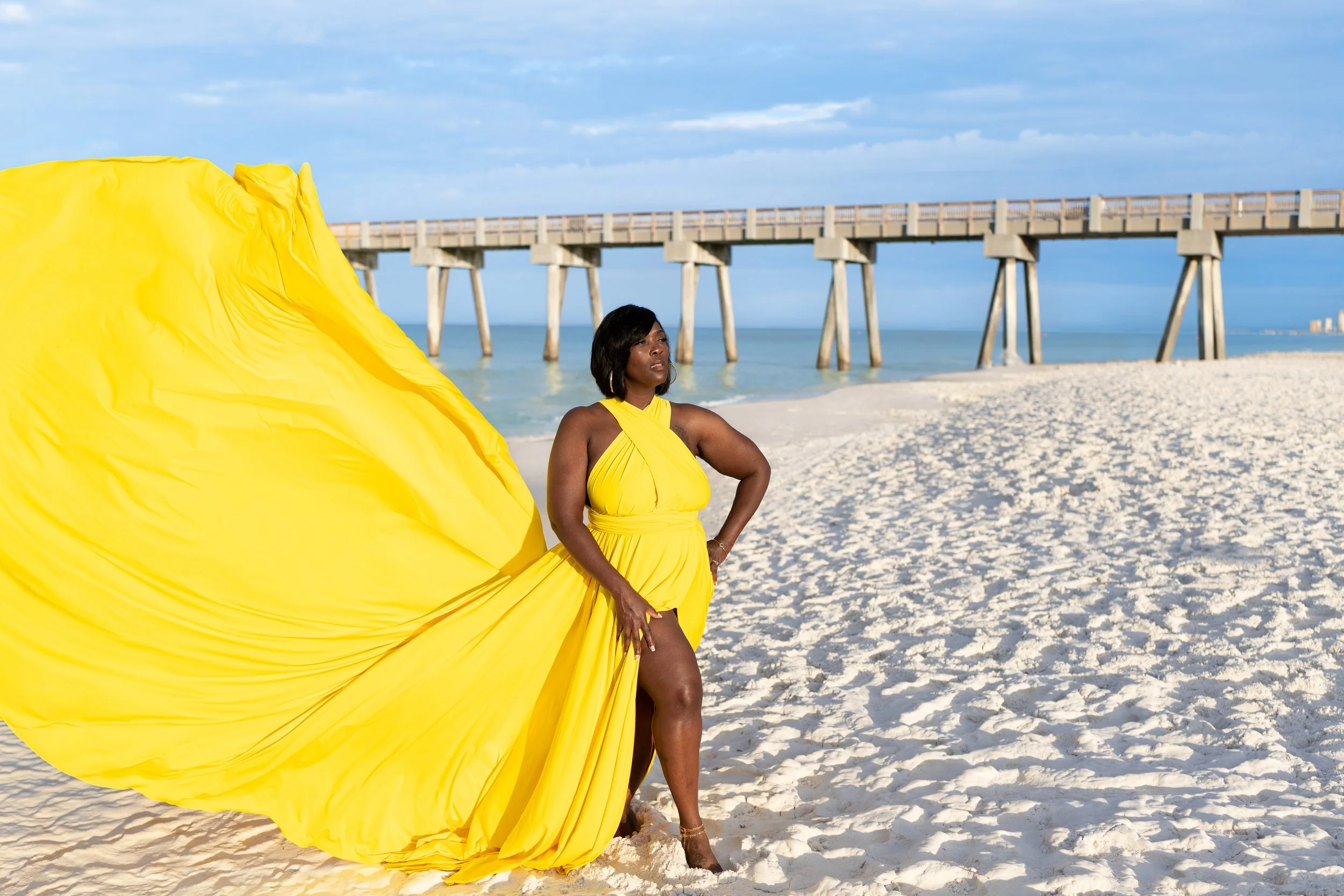 Florida yellow flying dress beach