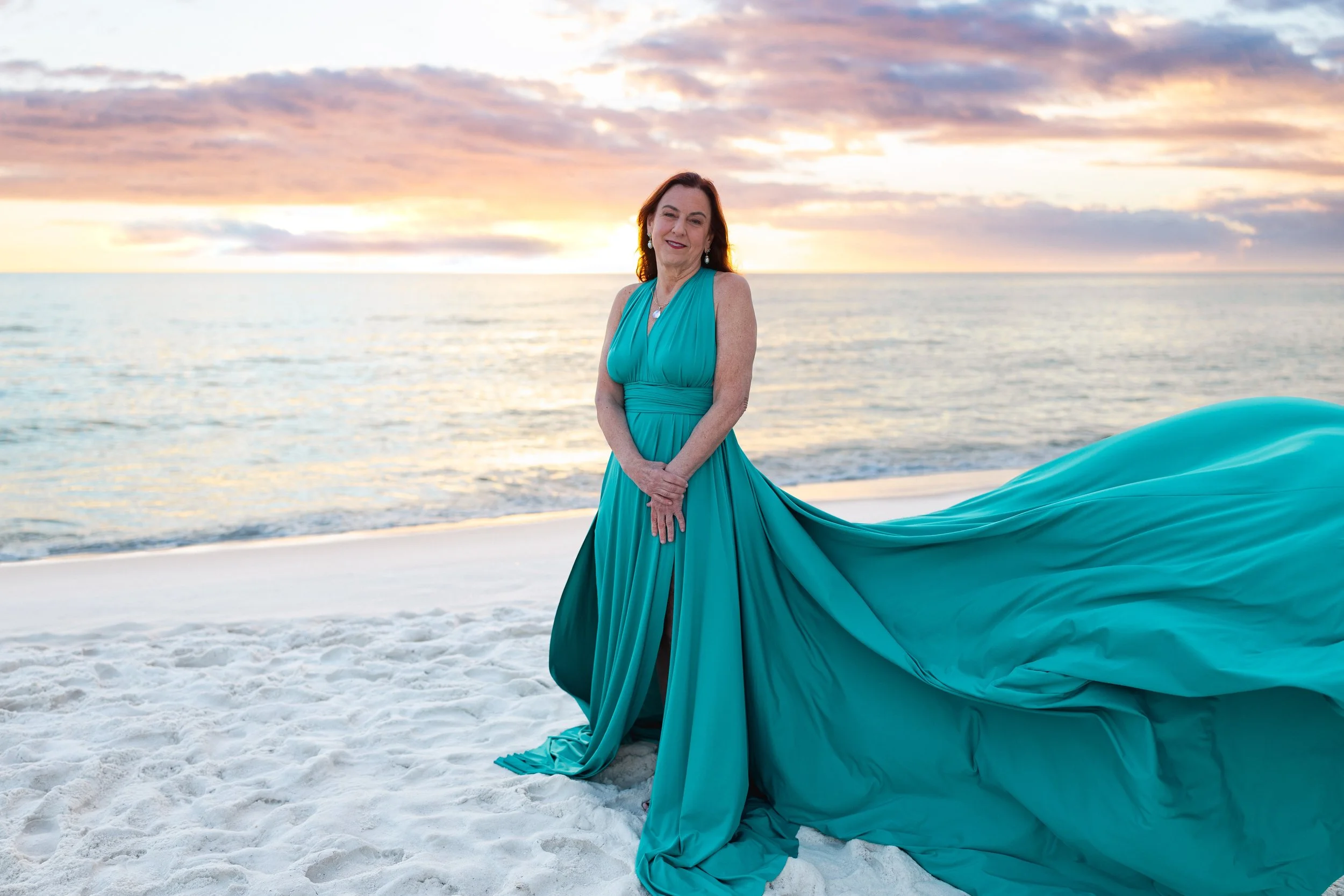 Teal flying dress sunset vibes Florida
