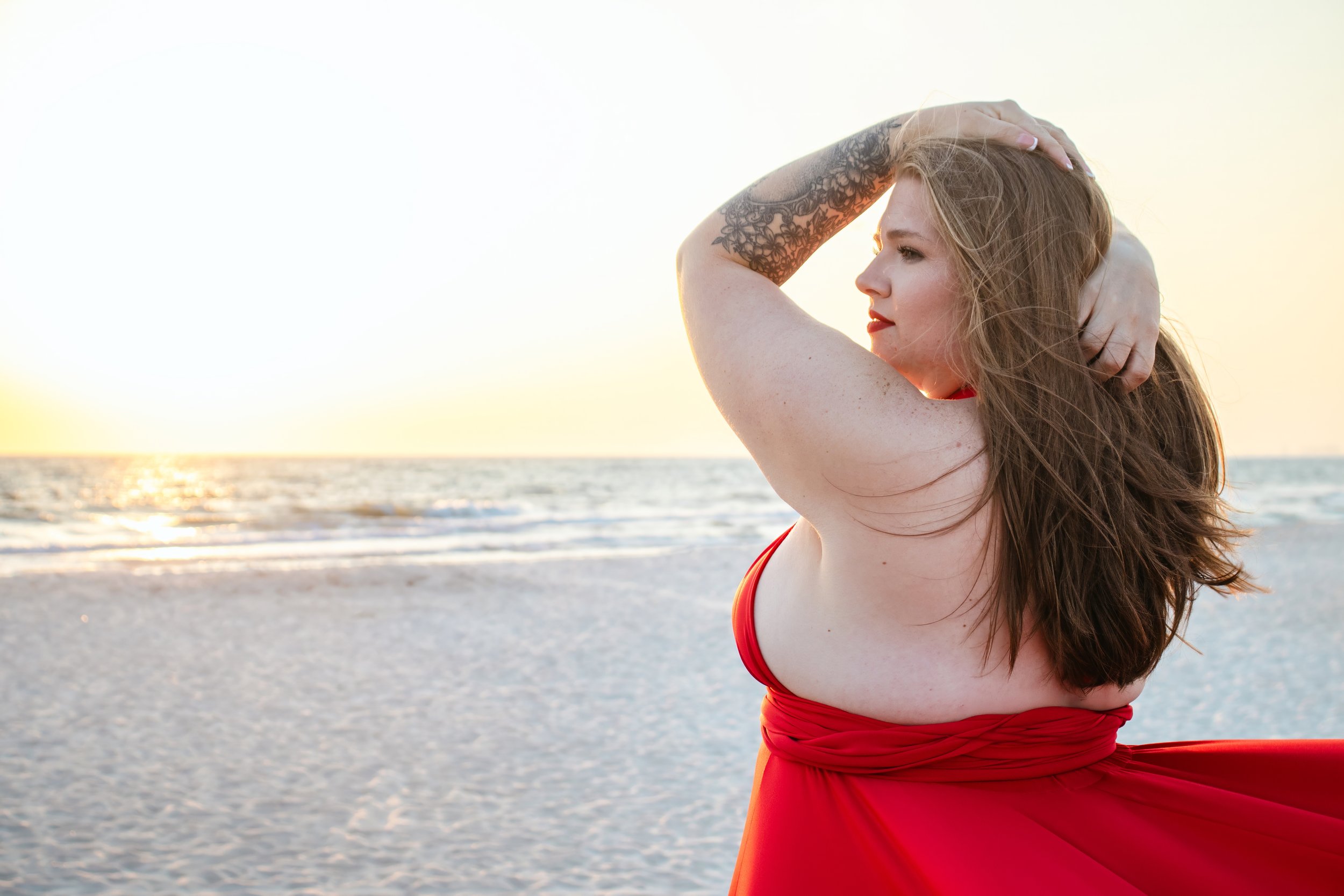 Flying dress portrait session beach white sand