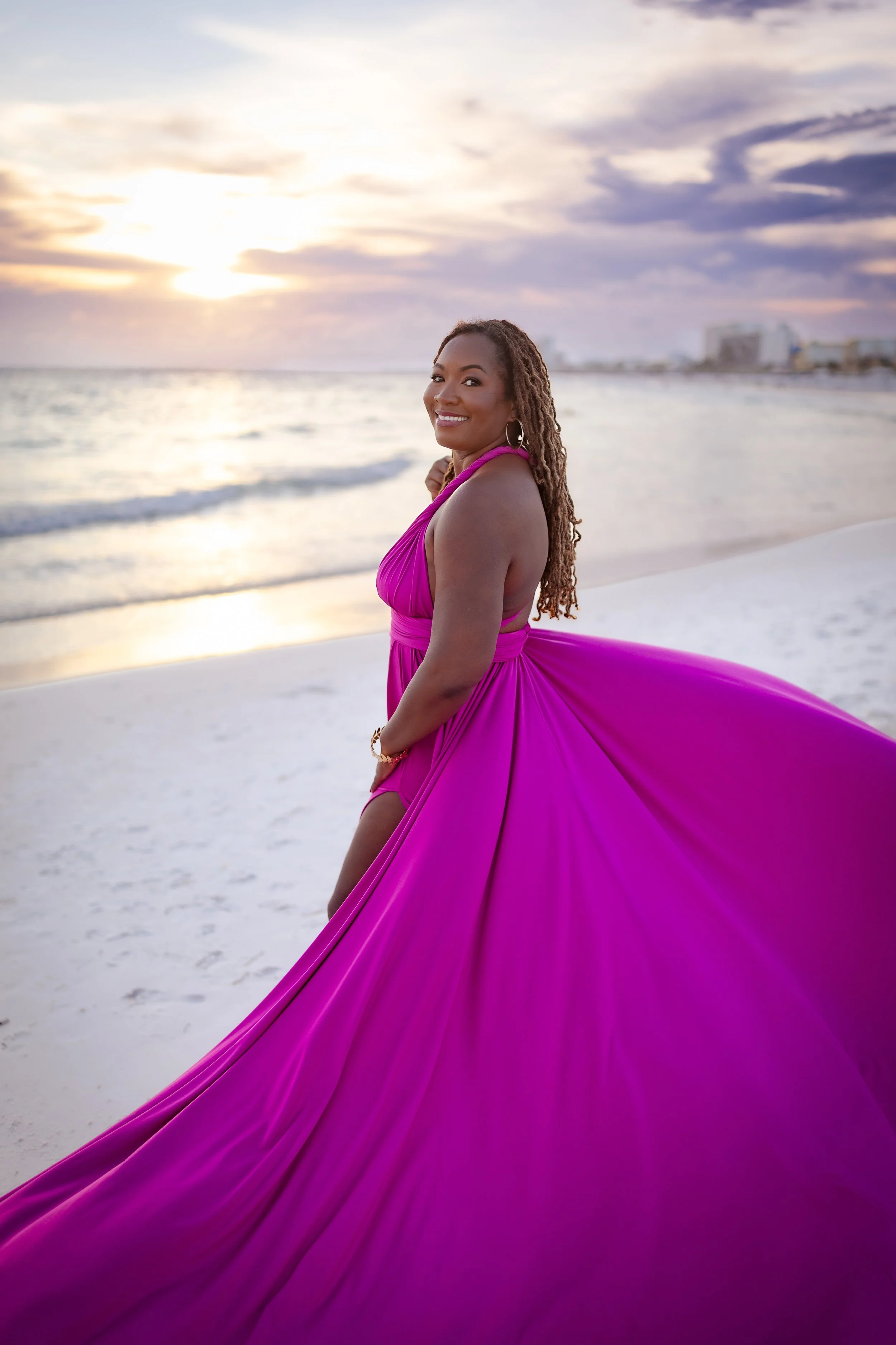 gorgeous woman in a flying dress 