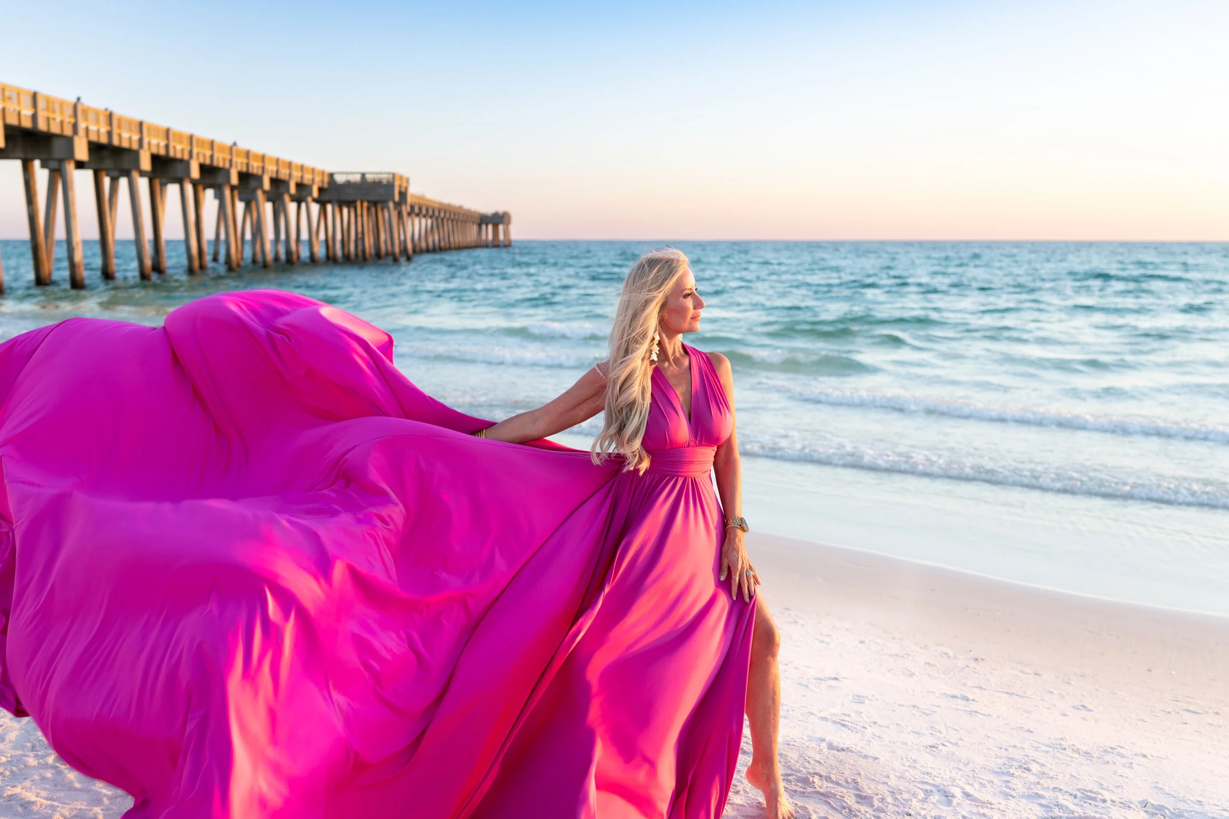 Pretty in pink flying dress 30A Florida beaches