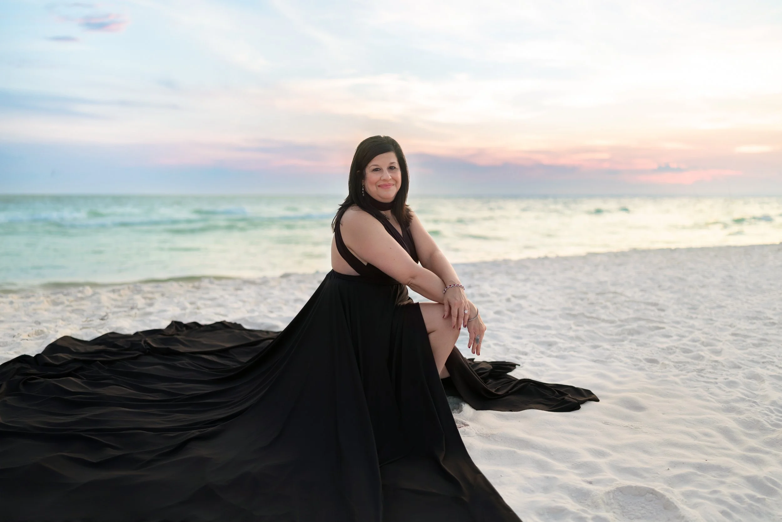 black flying dress Florida at sunset