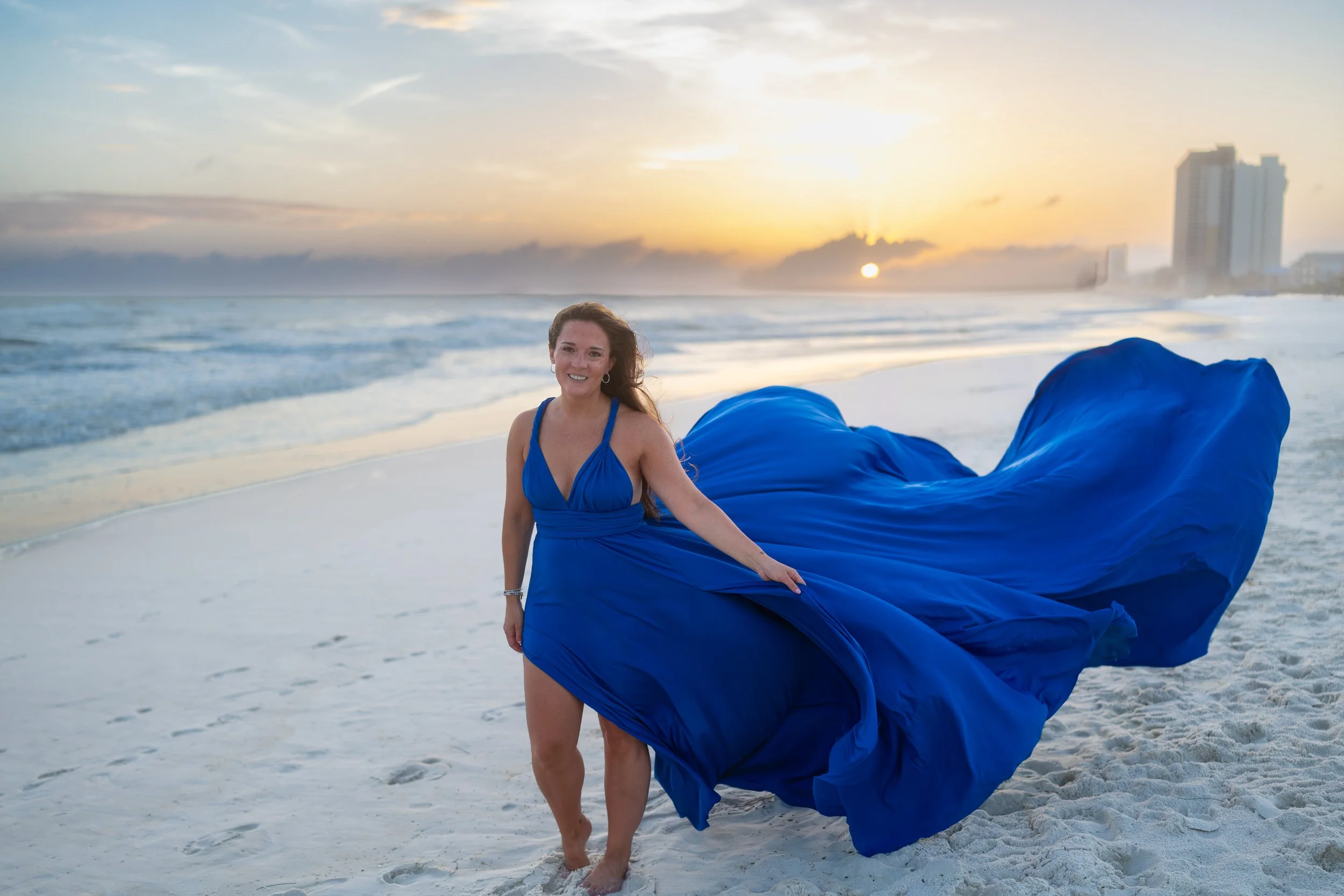 blue dress on beach in Florida 