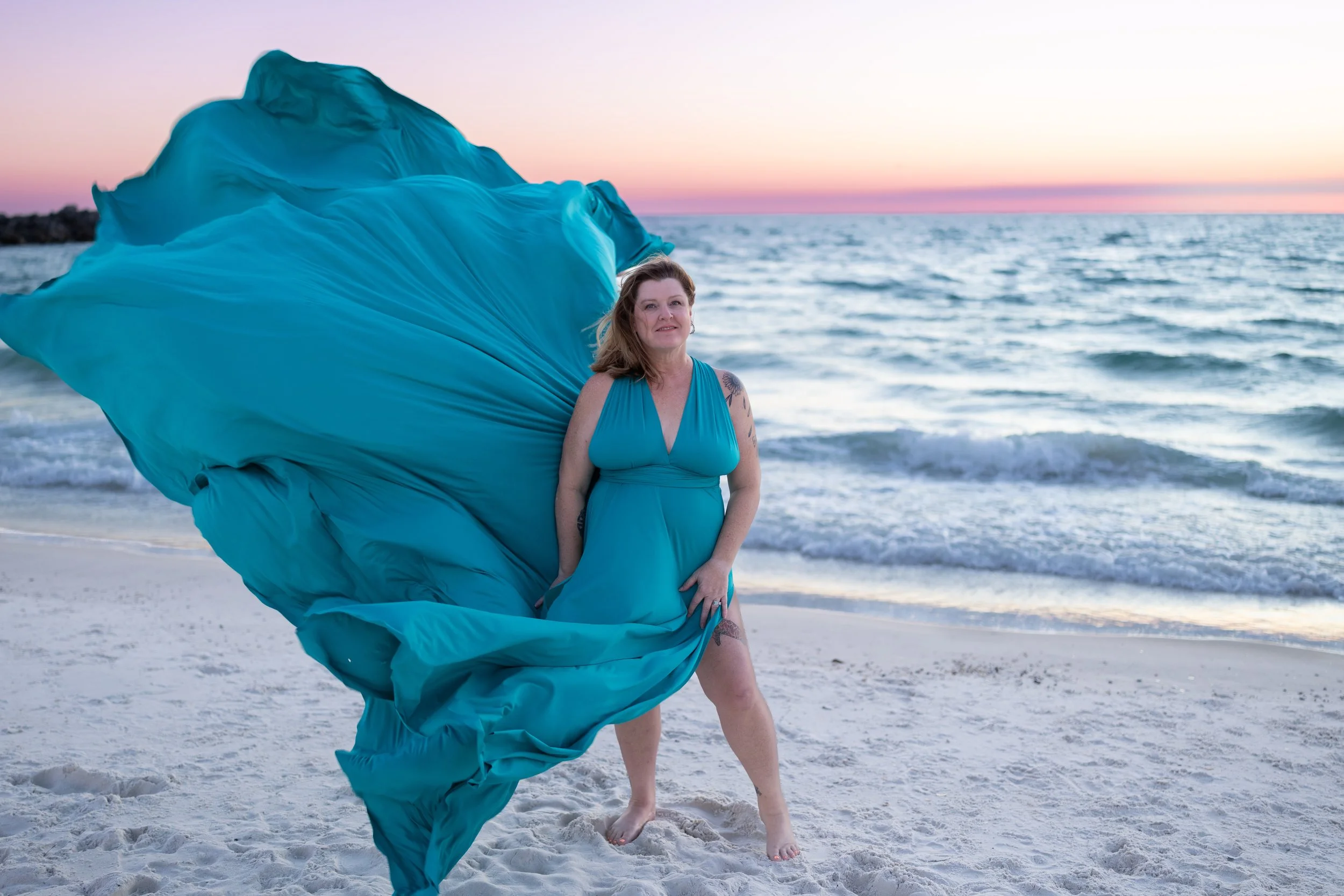 teal flying dress