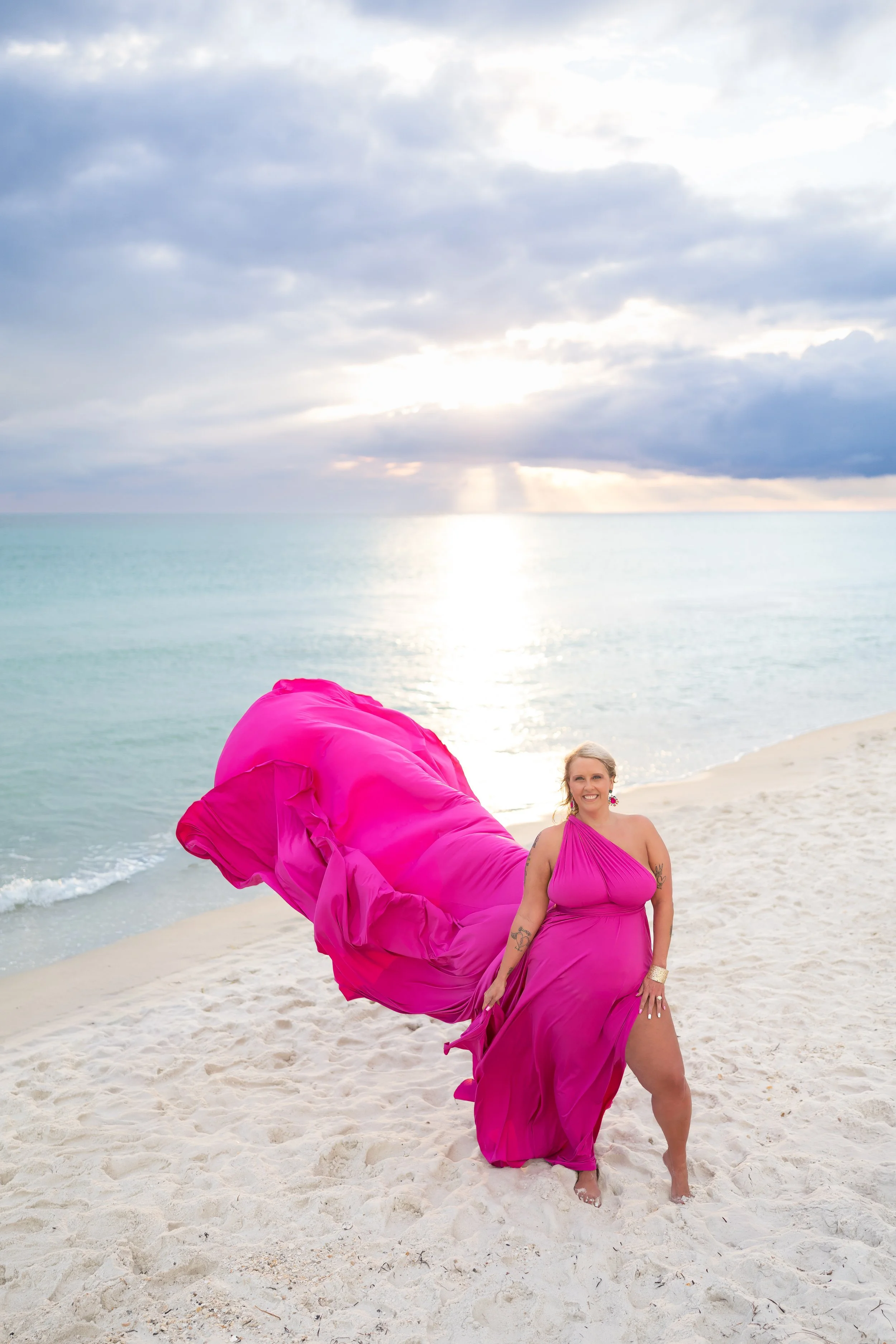 pink flying dress ocean Panama City Beach FL