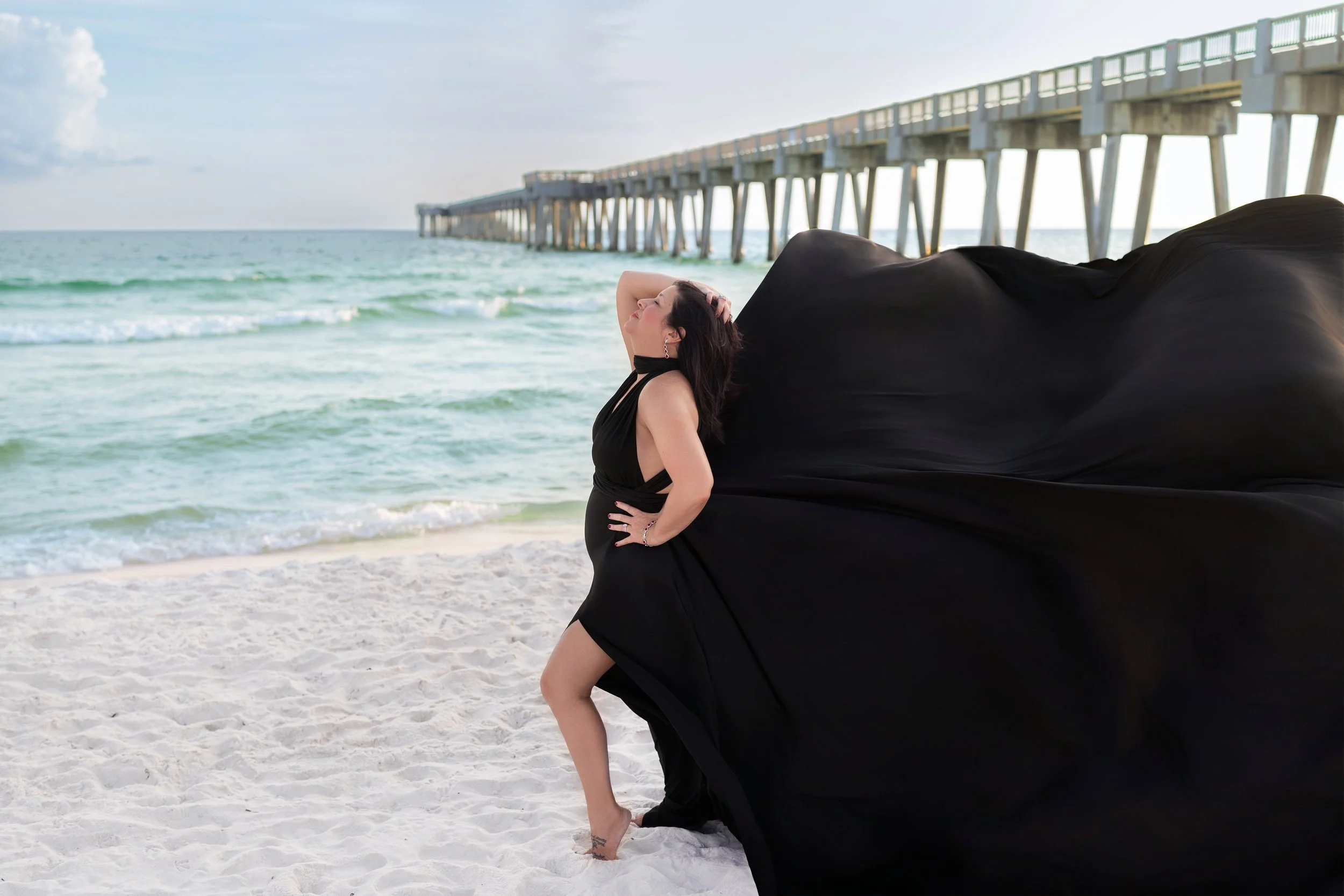 black and white flying dress photoshoot