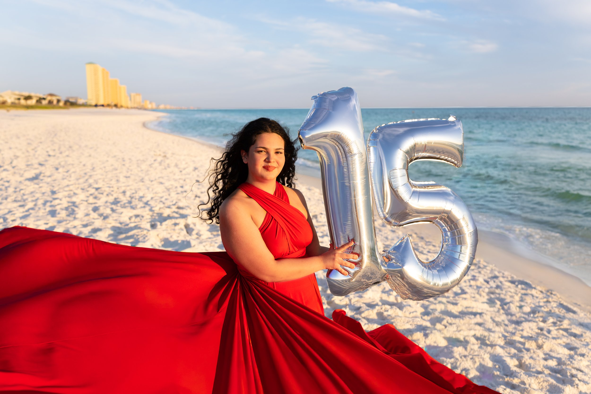 birthday photoshoot flying dress at beach