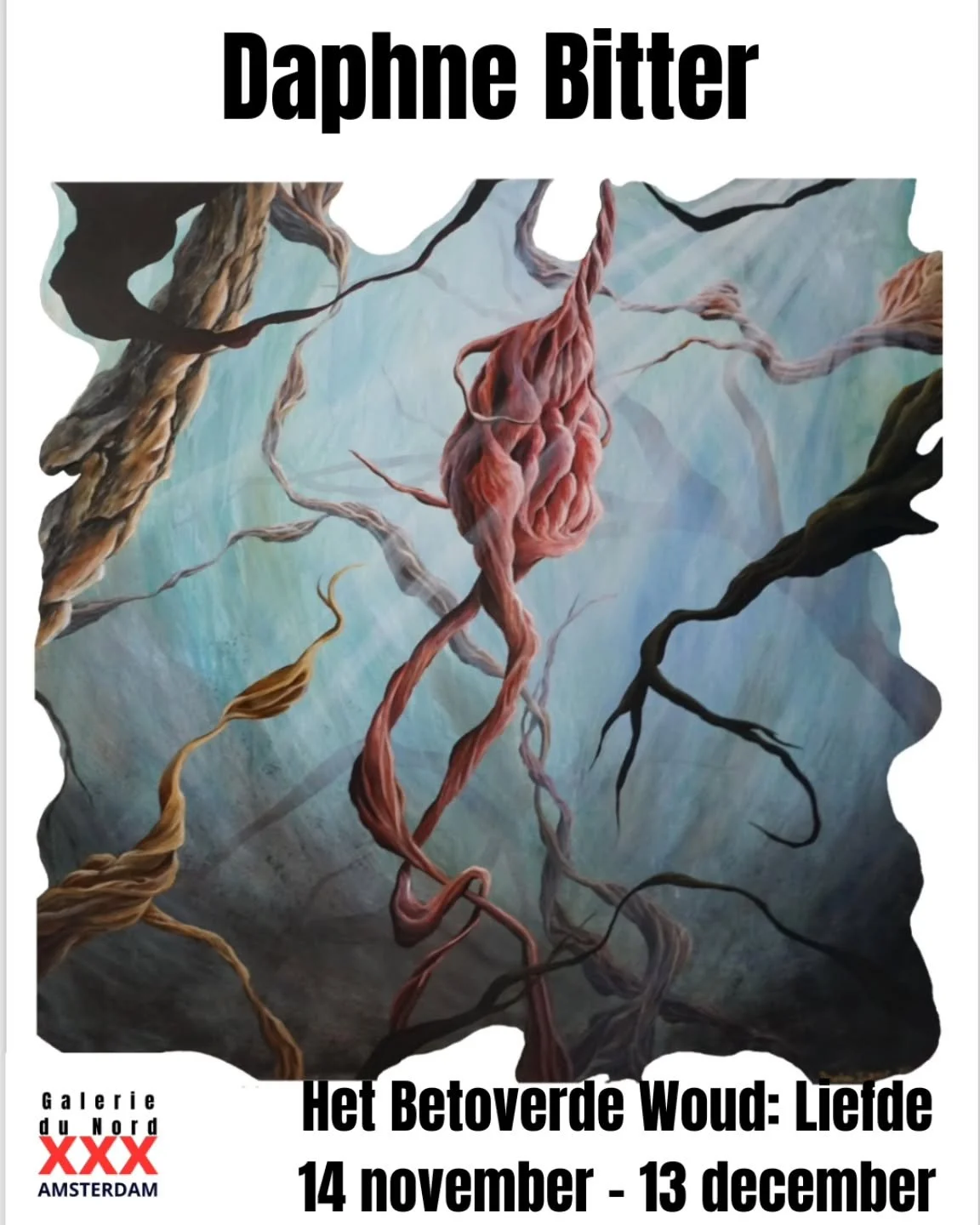 Daphne Bitter
Daphne Bitter zoekt in haar werk naar de essentie van het bestaan. Zij neemt de kijker mee naar een wereld die buiten het gezichtsveld ligt &ndash; een innerlijke wereld, diep verweven met de natuur, het fundament van ons zijn. Verwonde