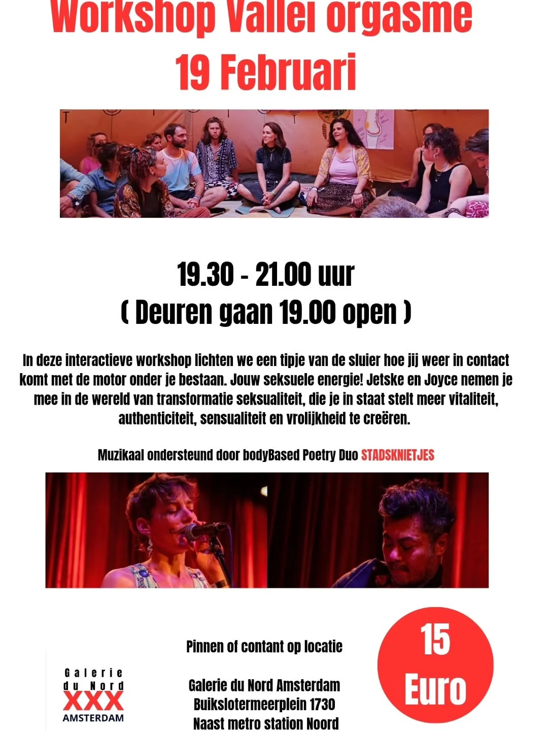 Workshop Vallei orgasme

Wat is de motor onder je bestaan? Jouw seksuele energie! En hoe kun je daarmee in contact komen? In deze workshop lichten we een tipje van de sluier op.

Jetske en Joyce nemen je mee in de wereld van transformatieseksualiteit