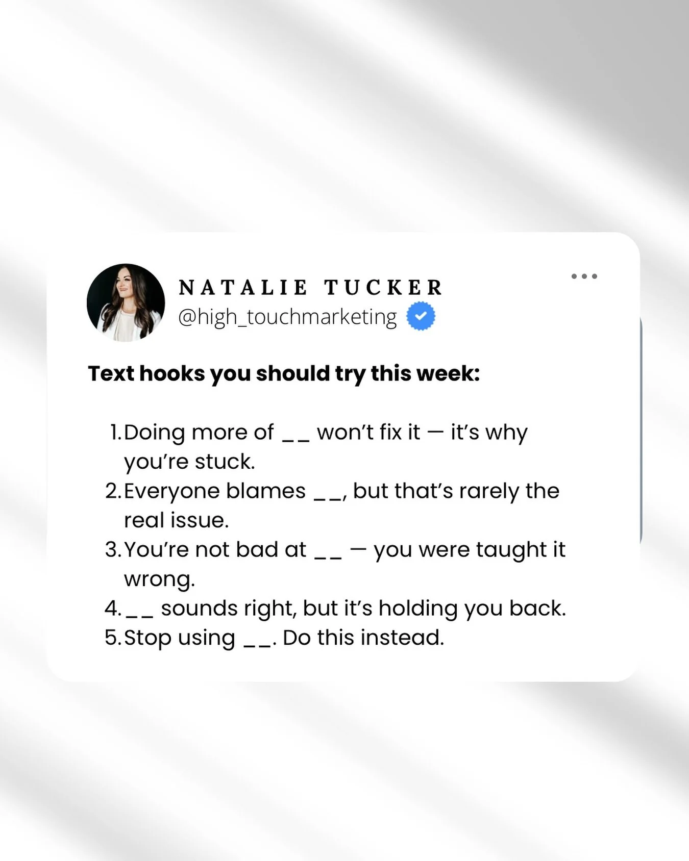 If your content feels invisible, it&rsquo;s probably not your consistency&hellip; it&rsquo;s your hook.

Save this list and fill the blanks with what your audience actually thinks about.

Simple shifts = better attention, more conversations, real res