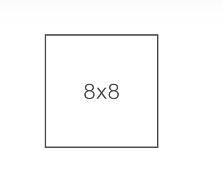 A square with the dimensions 8x8 written inside.