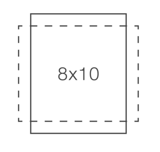 Diagram of an 8x10 rectangle with dotted lines indicating possible expansion or margins.