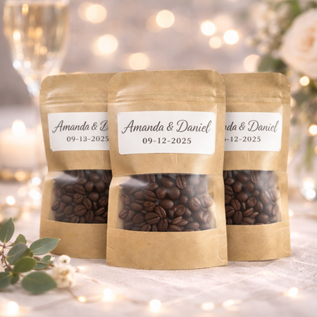 Wedding reception coffee favors setup