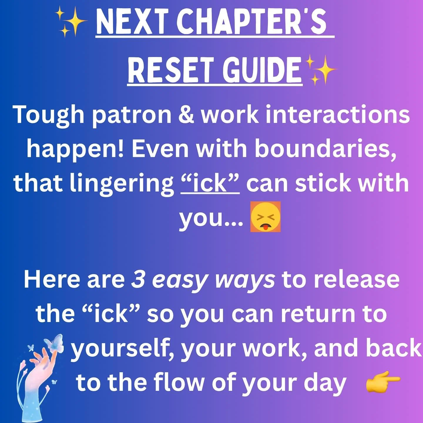 Even with boundaries, some interactions leave a lingering “ick.” That’s normal. These 3 quick resets help you release it from your body & calm your nervous system, so you can step back into your day feeling more grounded. Bonus: