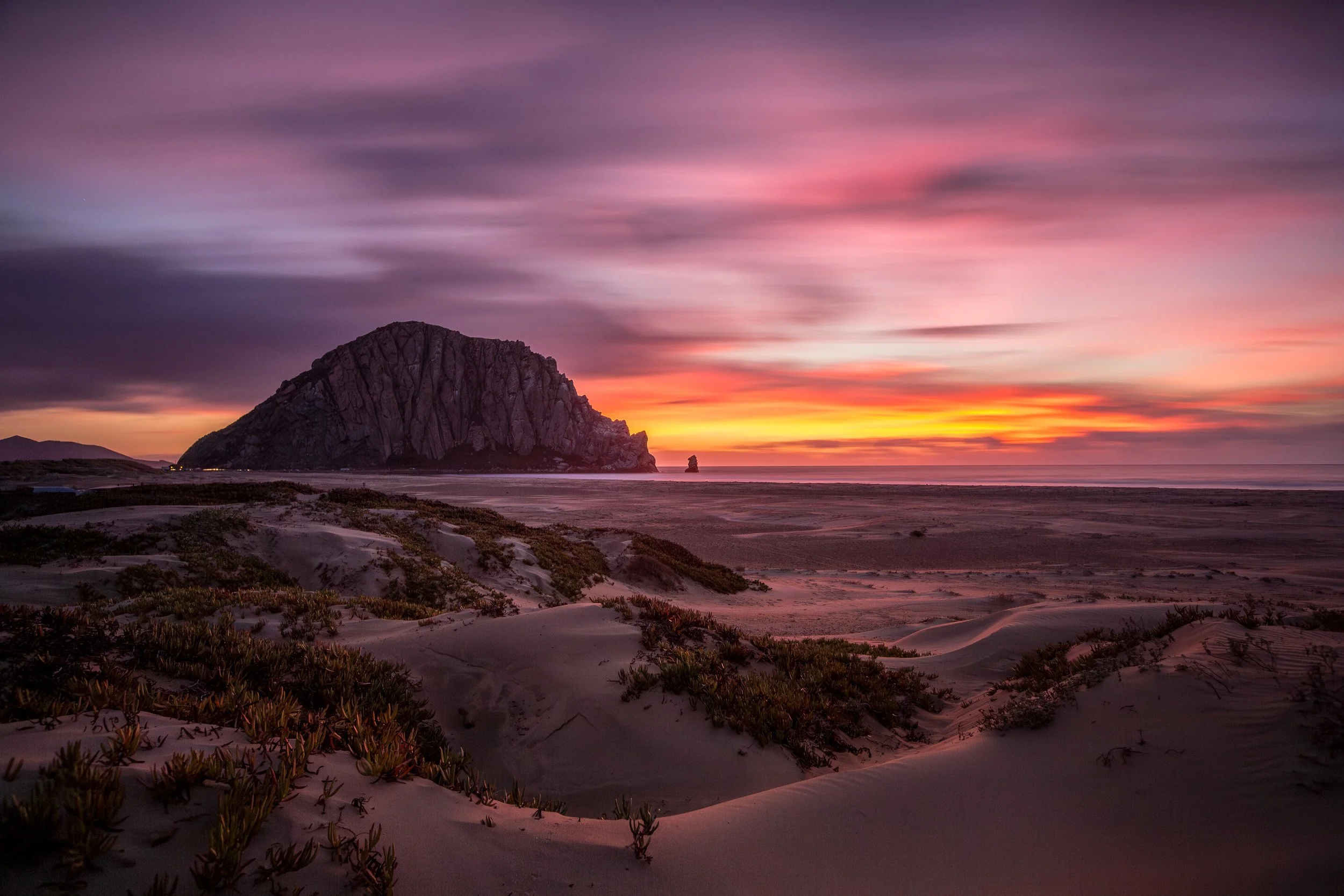 A 90" exposure photograph of Morro Rock in Morro Bay, California