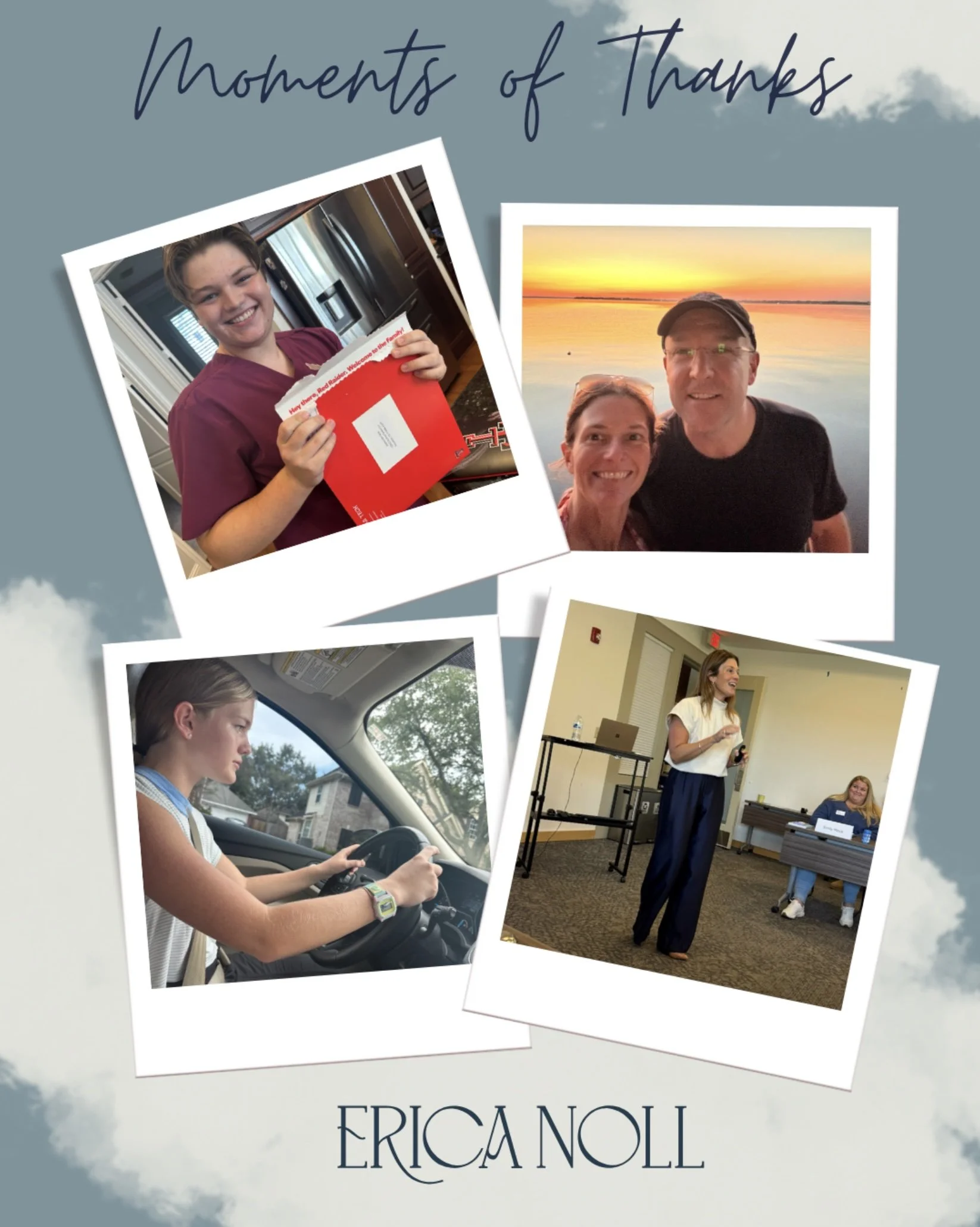 four pictures of family on a sky background