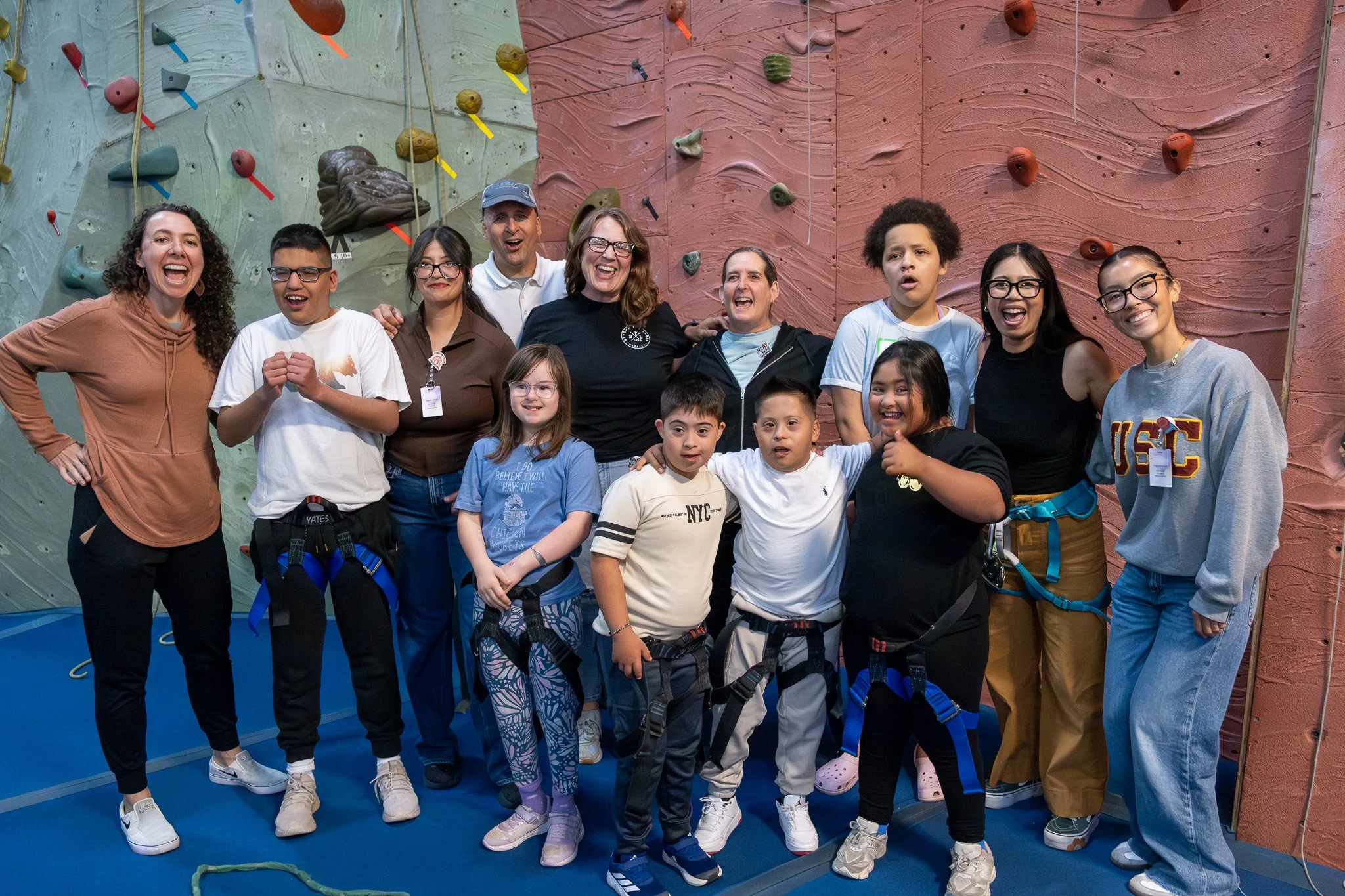 Group photo from the 2026 Above and Beyond Adaptive Rock Climbing event at Rockzilla in Napa, California