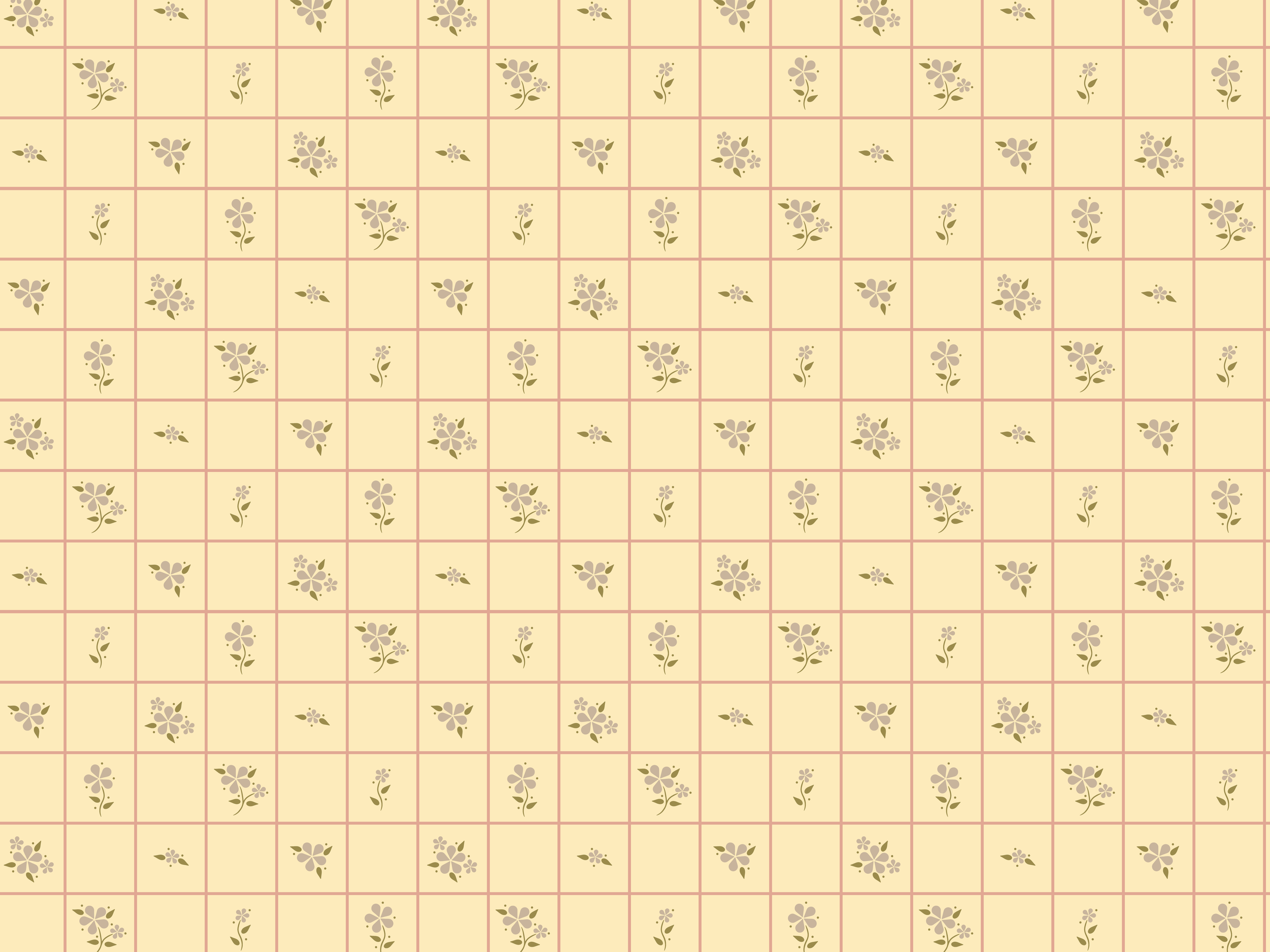 Country Retro Flower Checkered Pattern - Yellow