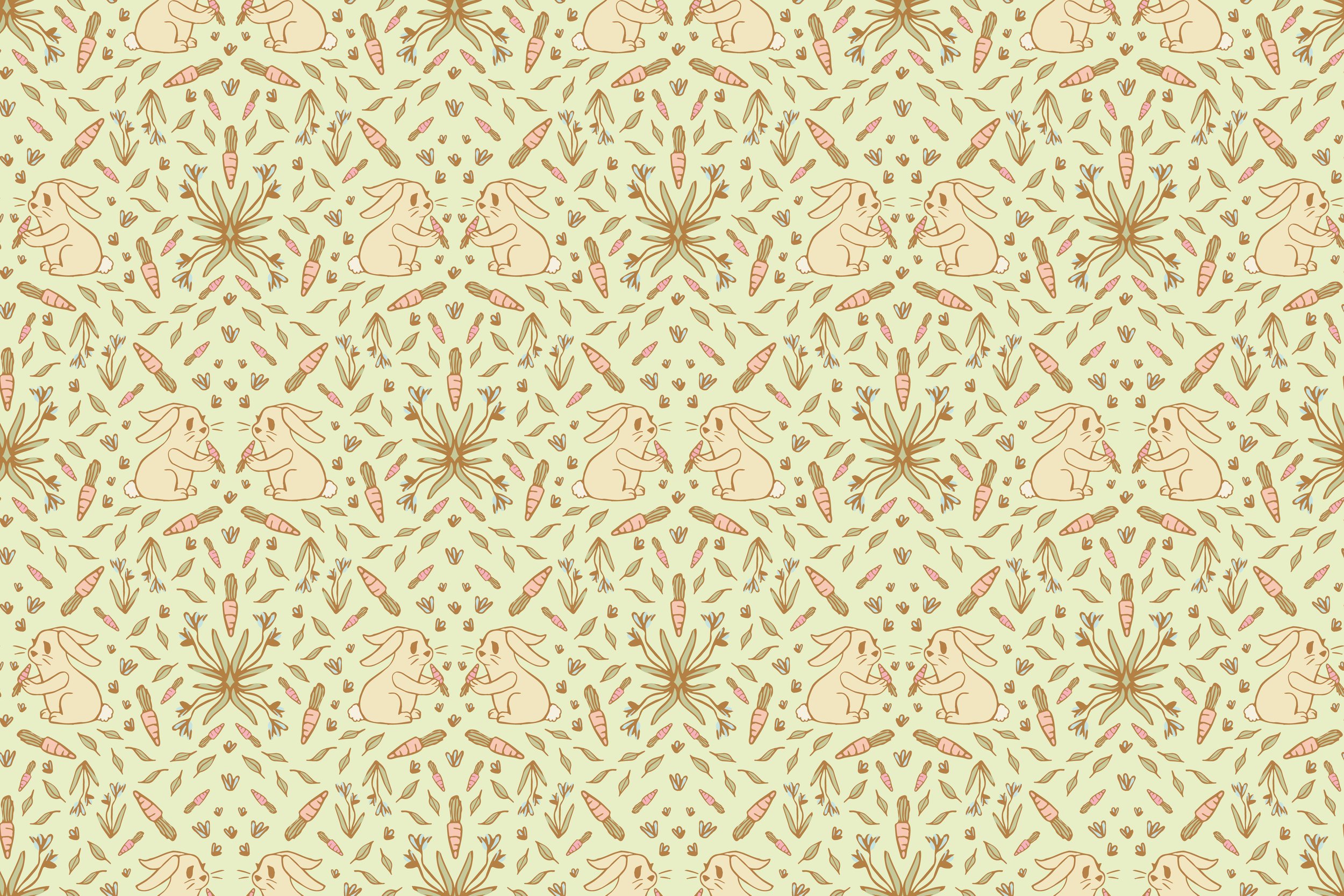 Reflected Bunny Pattern - Pastel Green