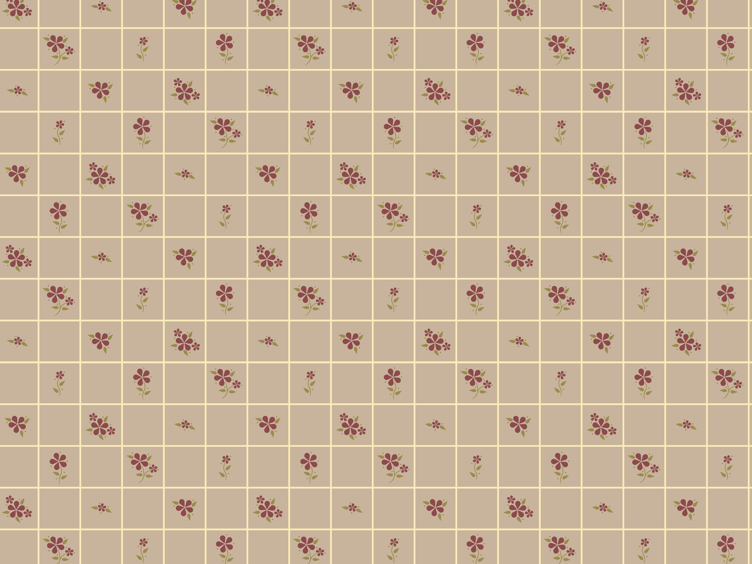 Fabric in Country Retro Flower Checkered Pattern - Warm Gray.png